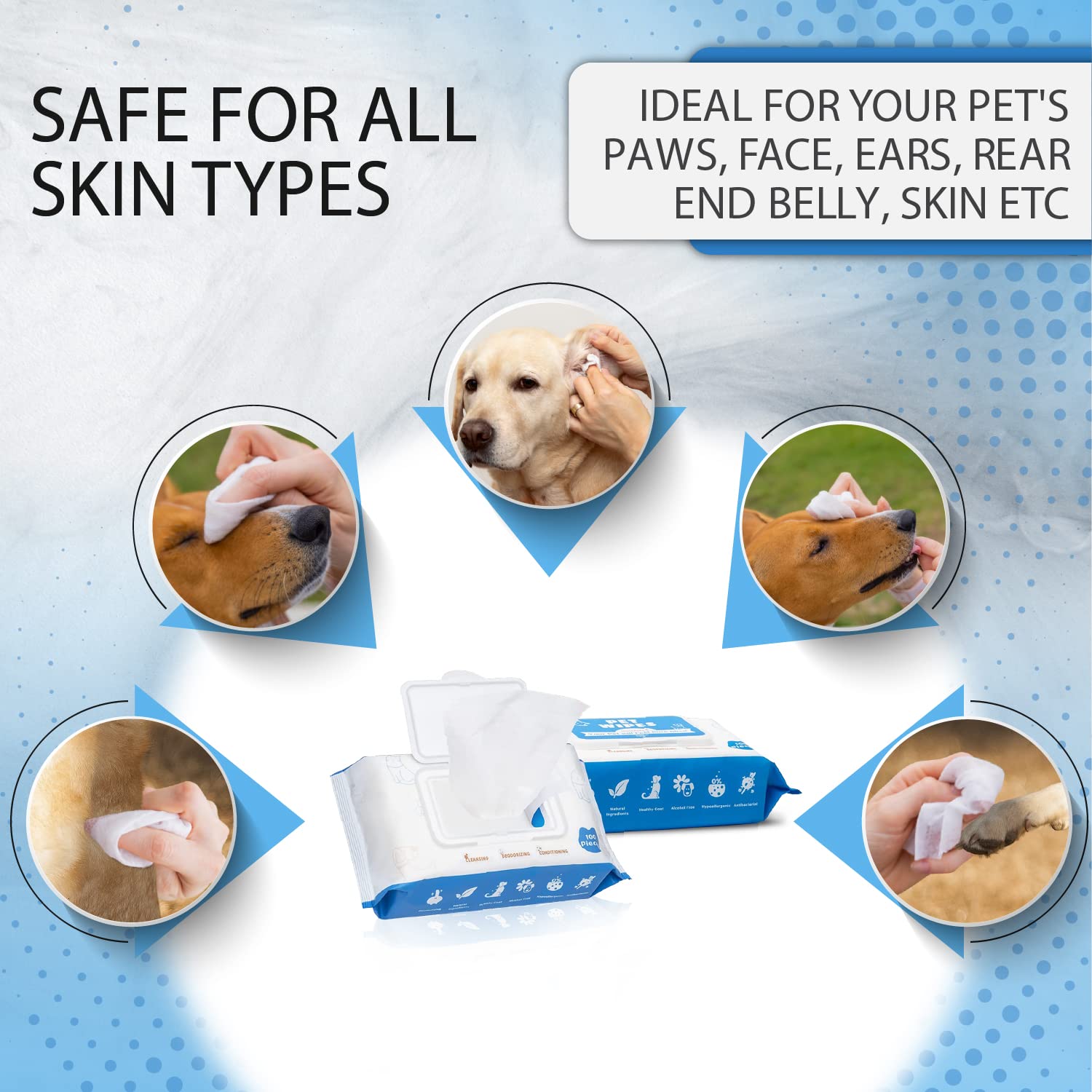 Tetesol Dog Wipes For Dogs Cats, 600 Count All Purpose Cleaning Pet Wipes, Dog Ear Wipes, Quick Easy Grooming For Bums, Body, Paws, Eyes, For A Easy & Speedy Freshen-Up, 6 Travel Pack Of 600 Wipes