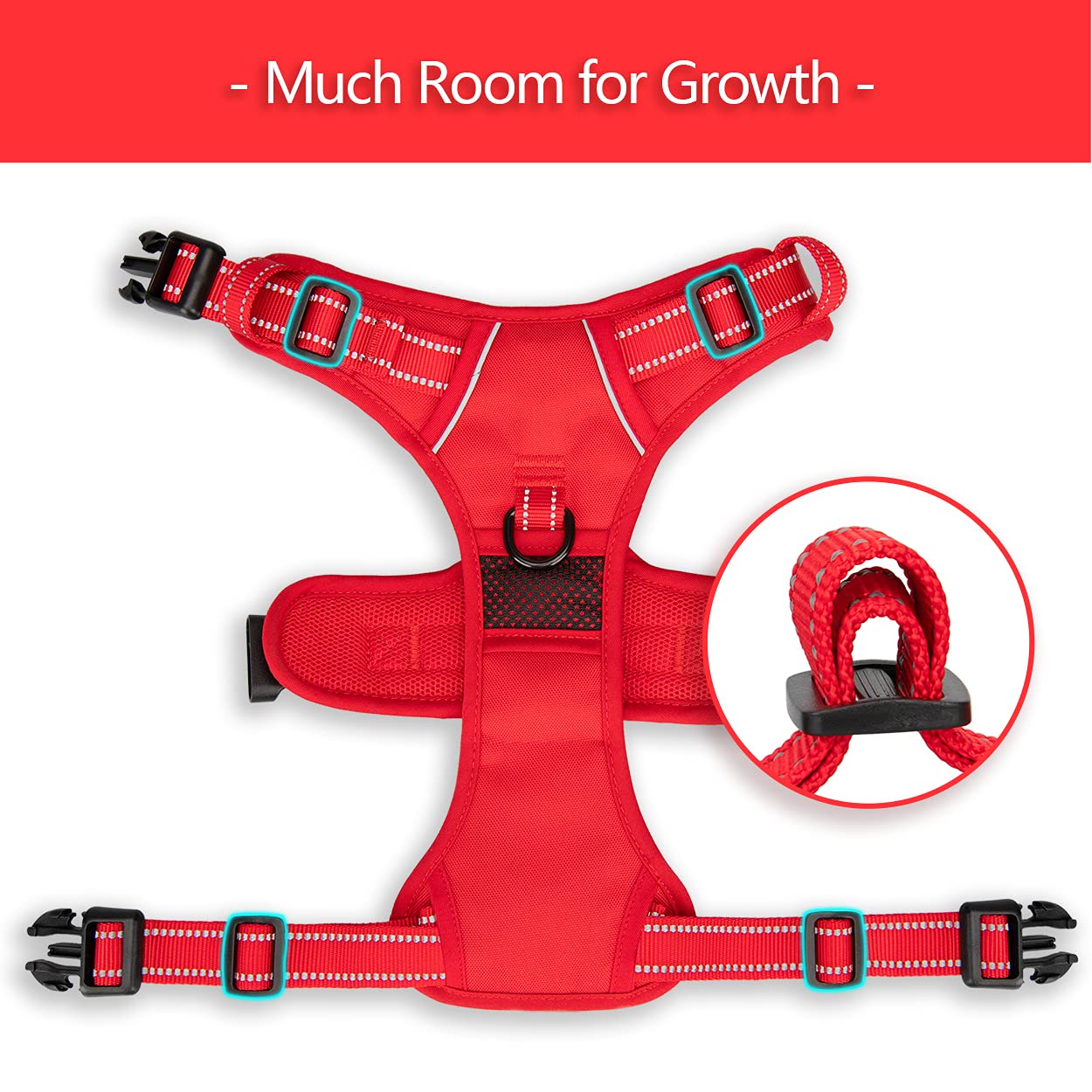 Poypet No Pull Dog Harness, No Choke Reflective Dog Vest, Adjustable Pet Harnesses With Easy Control Padded Handle For Small Medium Large Dogs(Red Matching Trim,M)