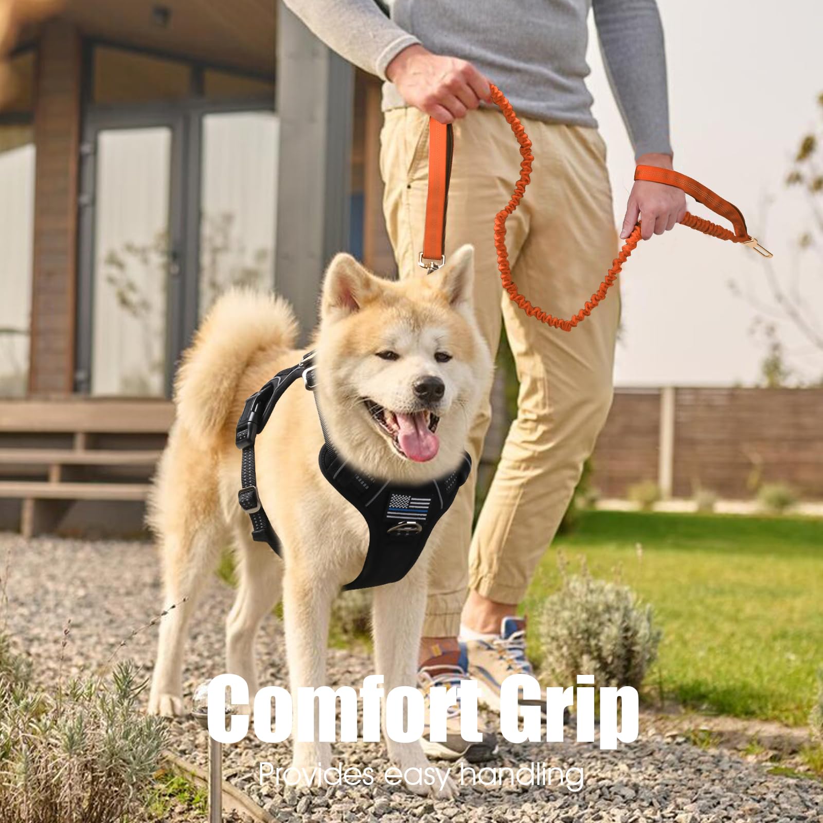 BUMBIN 6Ft Dog Leash - Large Dogs, Bungee Leash with 2 Handles, Heavy Duty, No Pull Shock Absorbing, Orange