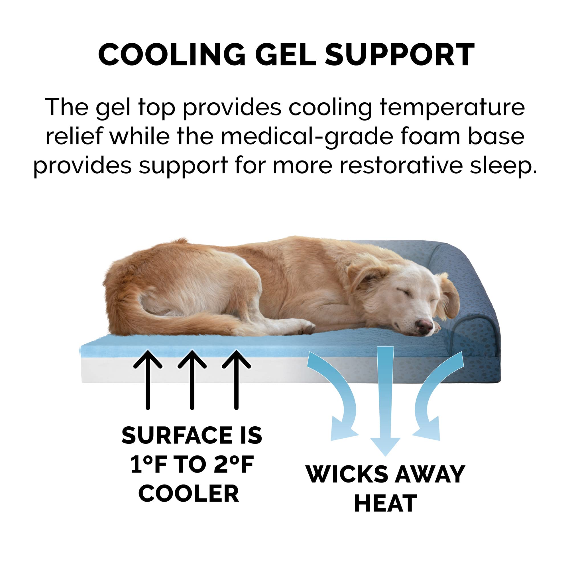 Furhaven Cooling Gel Dog Bed For Large Dogs W/ Removable Bolsters & Washable Cover, For Dogs Up To 125 Lbs - Plush & Almond Prin