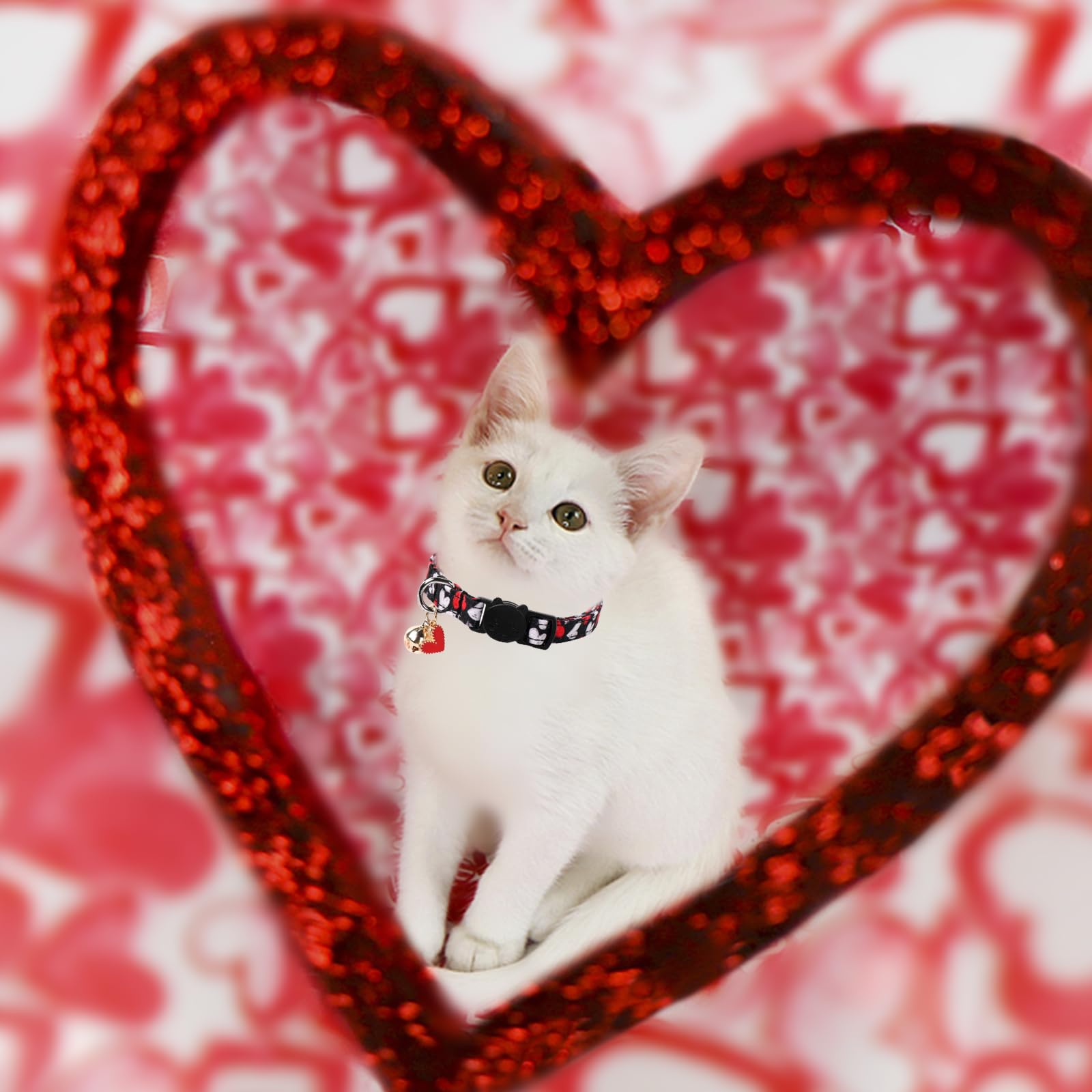 Unique Style Paws Valentine'S Day Cat Collar With Bell, Breakaway Buckle, Adjustable, Ideal Gift For Cats