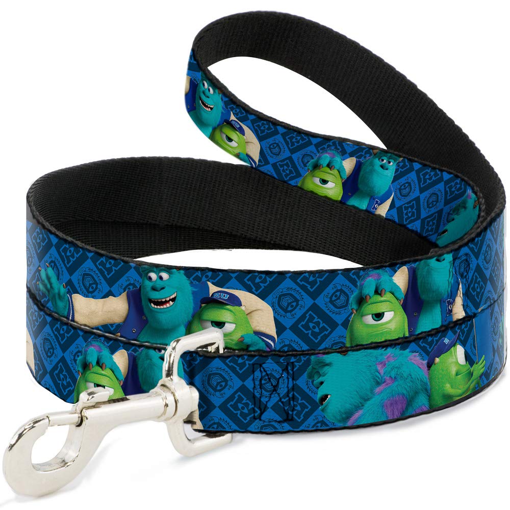 Buckle-Down Pet Leash - Monsters University Sulley & Mike Poses/Checkers Blue - 4 Feet Long - 1.5' Wide