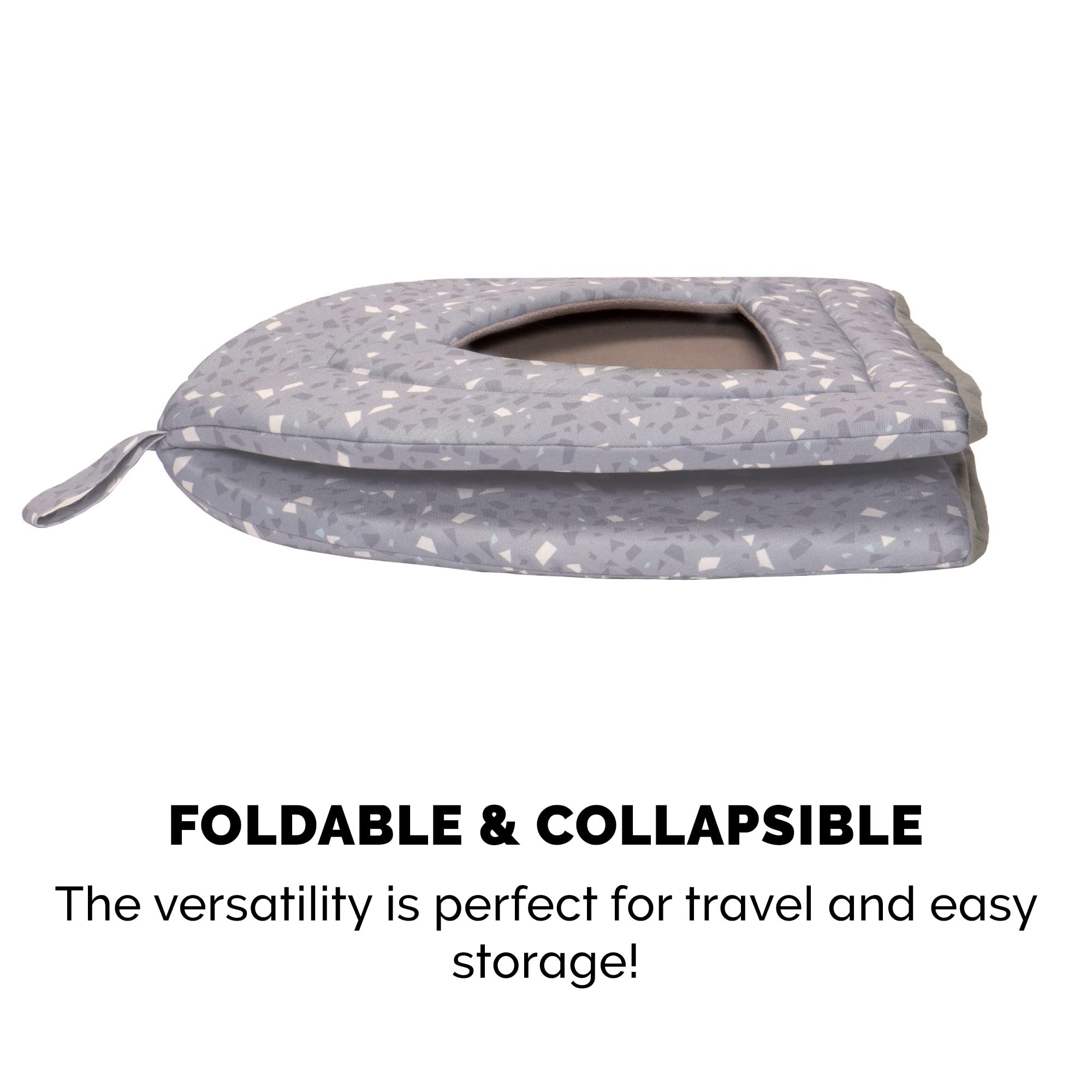 Furhaven Small Cat Bed Polycanvas Print D?or Foldable Pet Tent, Washable - Gray Terazzo, Small