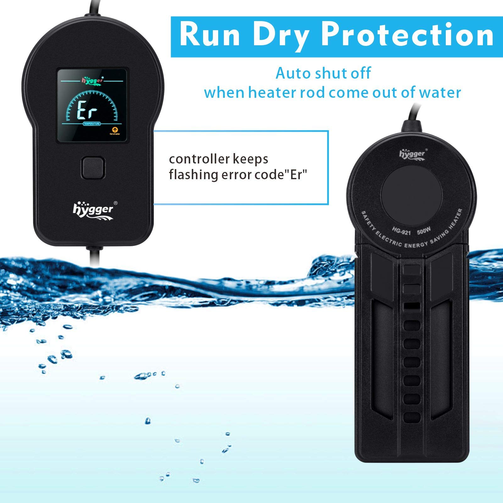 Hygger Fast Heating Aquarium Heater 500W With Digital Controller For 60-120 Gallon Fish Tank Cichild Turtle Pond Accurate Adjustable Temperature