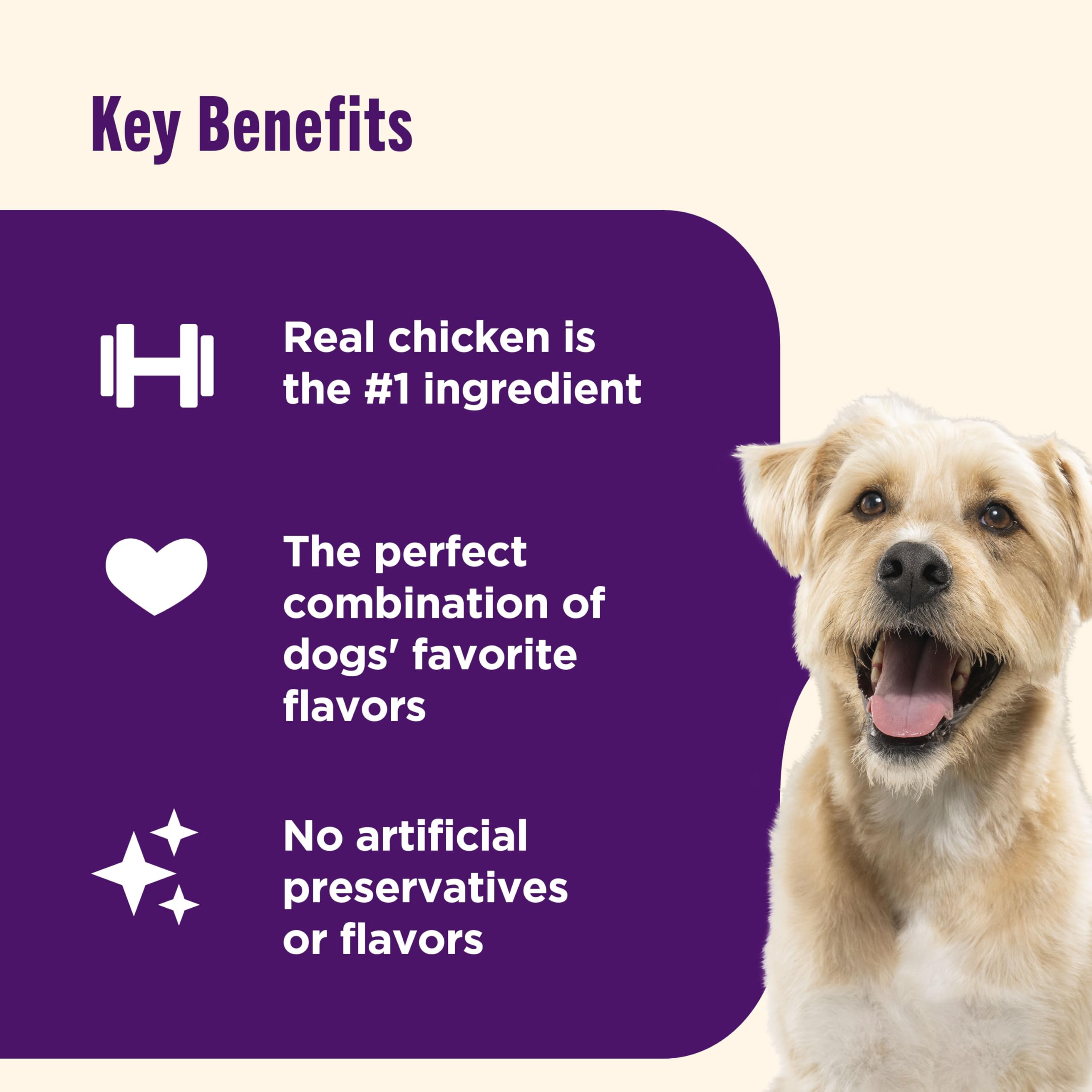 Nutrish Triple Delights Premium Dog Treats for Dogs of All Sizes with Real Chicken, Bacon, and Peanut Butter, 28 oz. Pouch