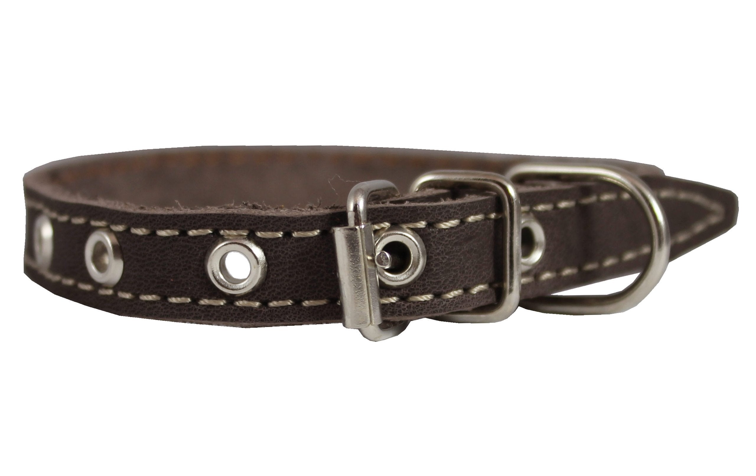 Brown Real Leather Dog Collar 9.5'-13' Neck Size, 1/2' Wide Yorkshire Terrier, Puppies