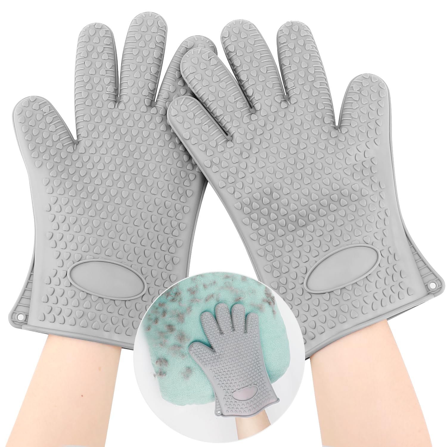 Pet Hair Remover Gloves - Sticker Gloves Clean Pet Hair On Furniture With Ease, Suitable For Soft And Irregular Surfaces. Such As Sofas, Pillows, Mattresses, Cat Trees. (Silicone, Grey(2 Pcs)