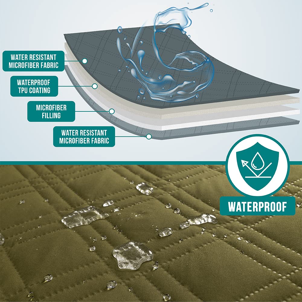 Petami Waterproof Dog Bed Cover Pet Blanket For Xl Large Dog, Couch Cover Sofa Furniture Protector For Dogs Cat, Reversible Water-Resistant Anti-Slip Pad Mat Quilt Washable, 102X82 Olive