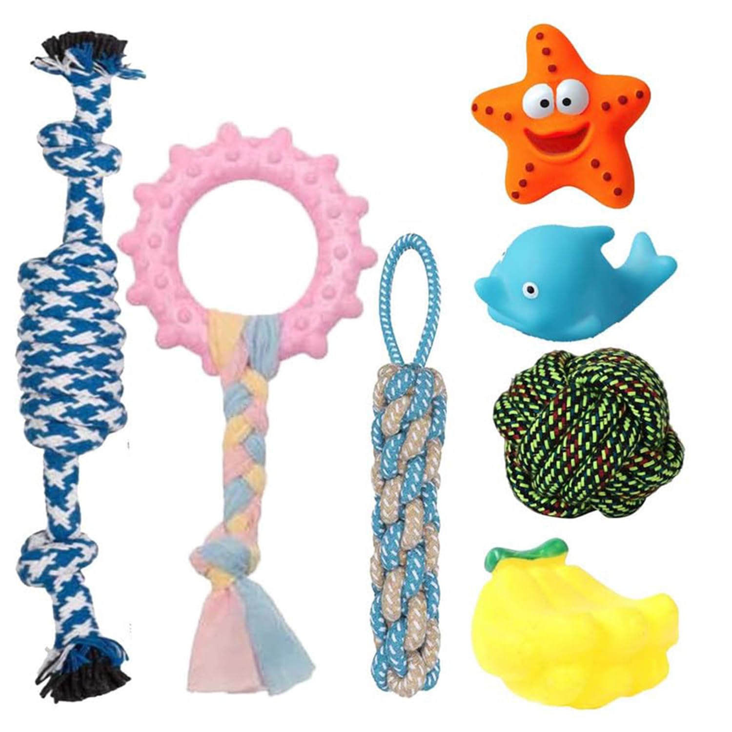 PAWISE Dog Chew Toy l Dog Cotton Ball Toy l Dog Rope Toy l Puppy Squeaky Toy l Dog Teething Toy for Small & Medium Breed Dog, Pu