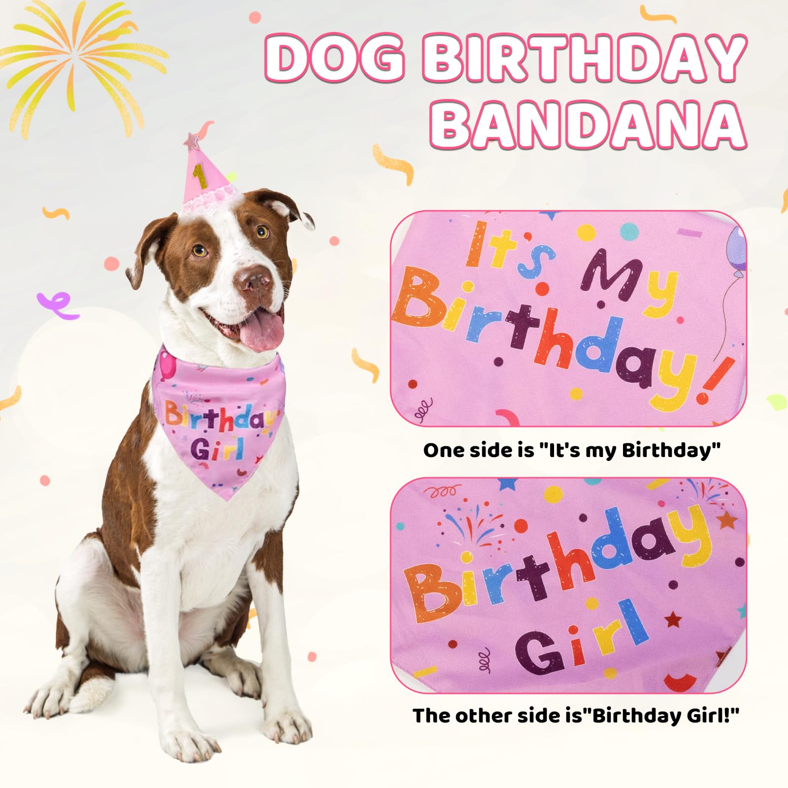 Jestrem Dog Birthday Party Supplies, Pink Birthday Girl Bandana, Birthday Hat With Star And Numbers, Dog Birthday Decorations Fo