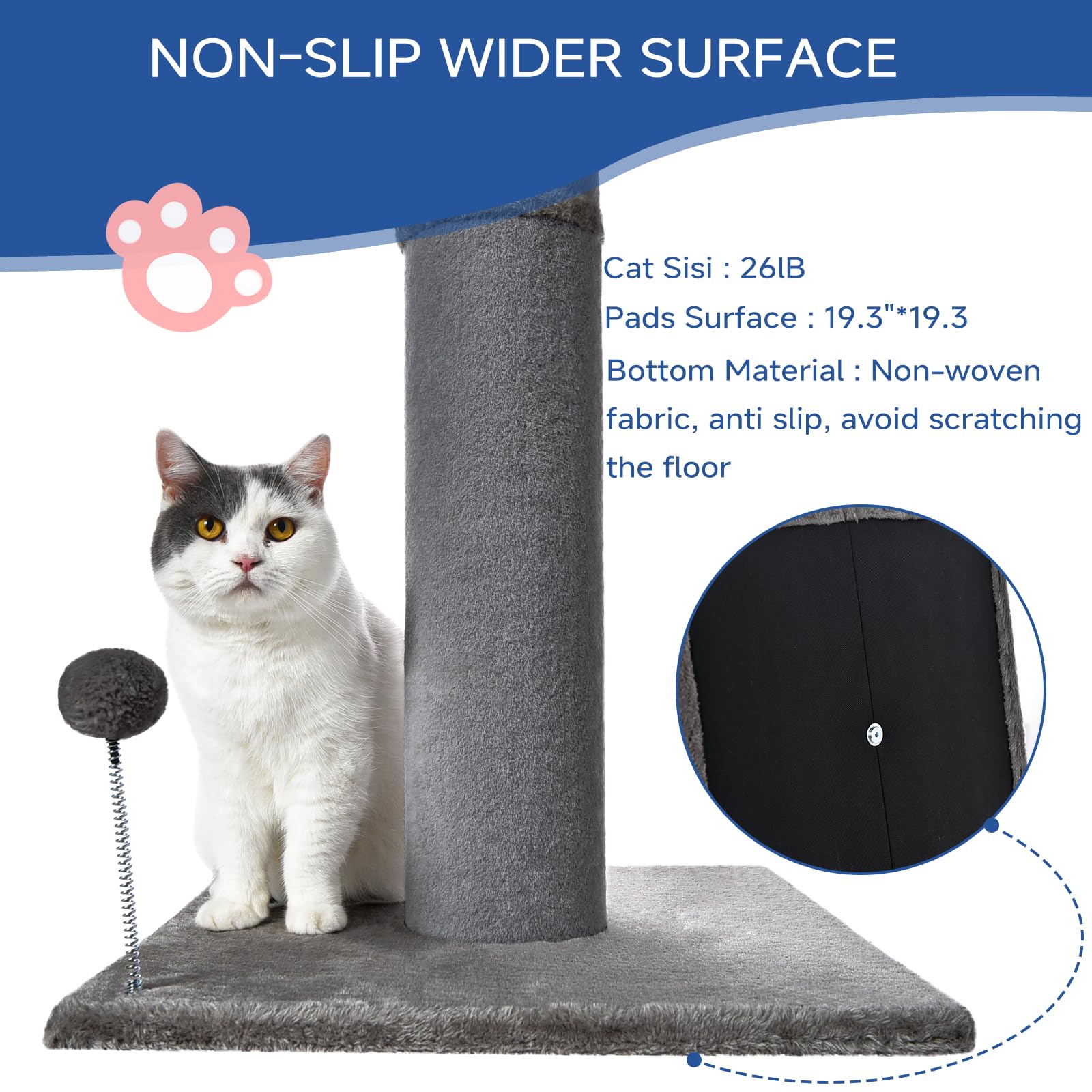 Cat Craft Bobcat Cat Scratching Post For Indoor Cats, Tall Cat Scratch Post, Carpet Cat Scratching Post With Replaceable Toys, S