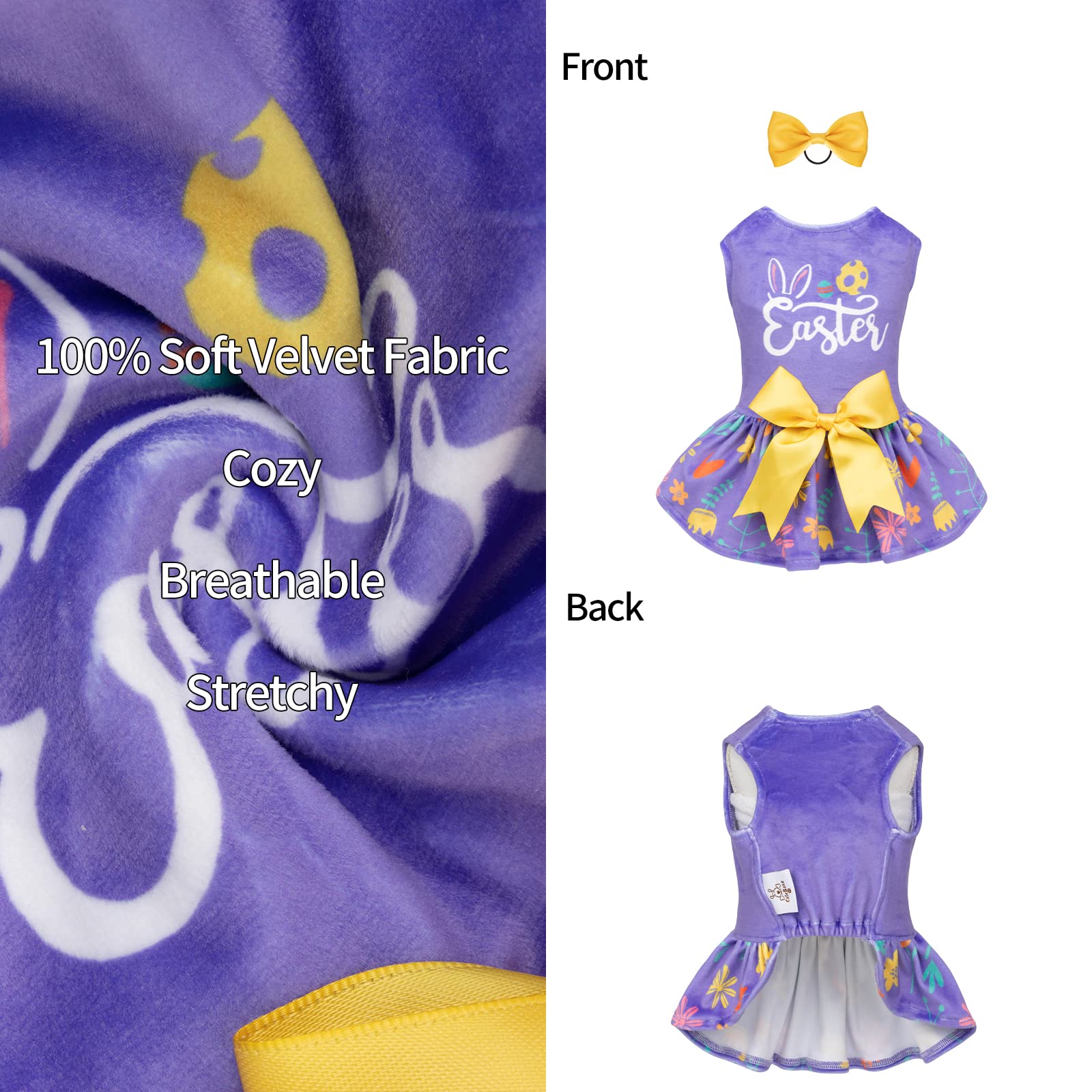 Cutebone Easter Dog Dress Velvet For Small Dogs Girl Flower Skirt Puppy Dresses Purple Dog Clothes Cva16S-D