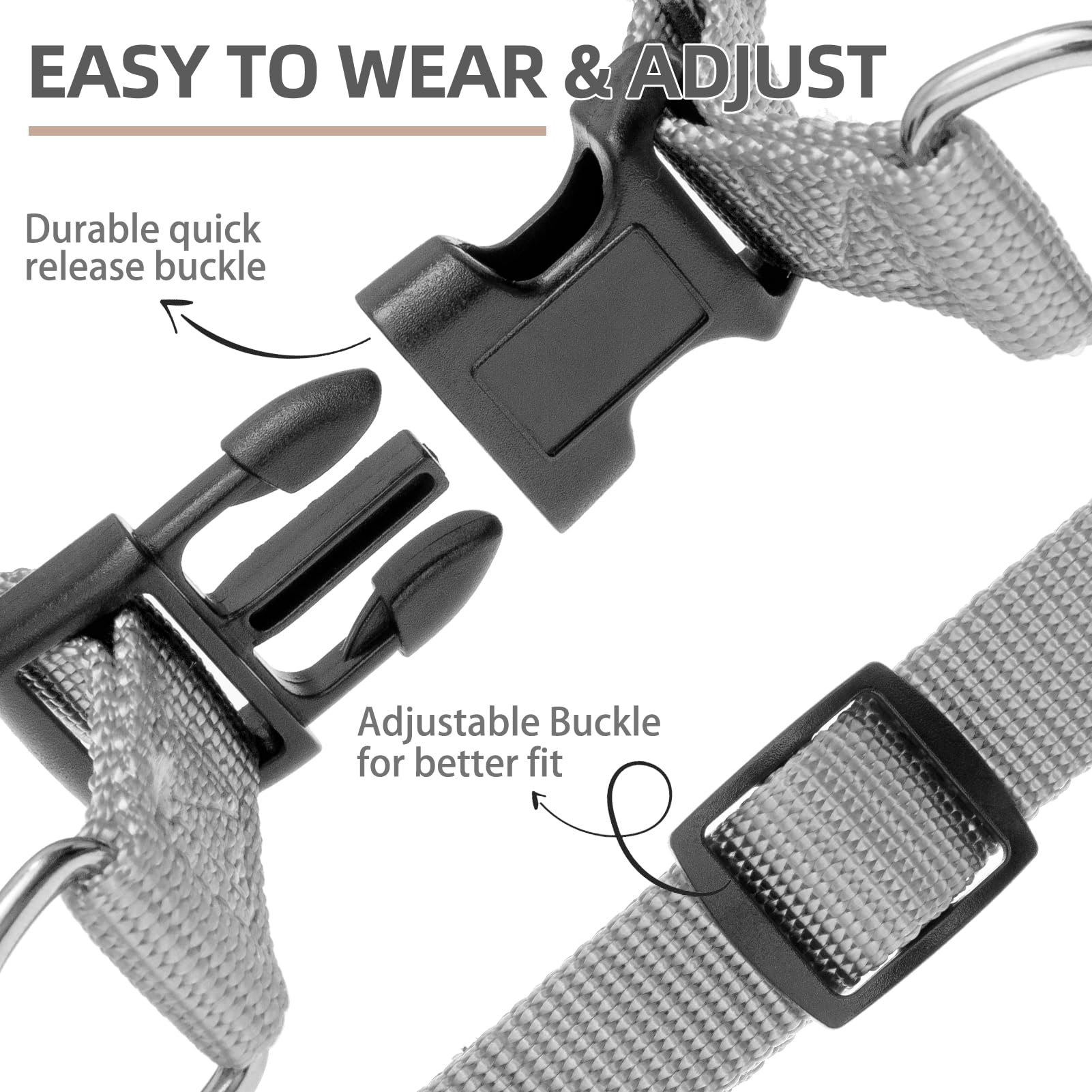 Pupteck No Pull Dog Harness Soft Adjustable Basic Nylon Step In Puppy Vest Outdoor Walking With Id Tag, Grey, M