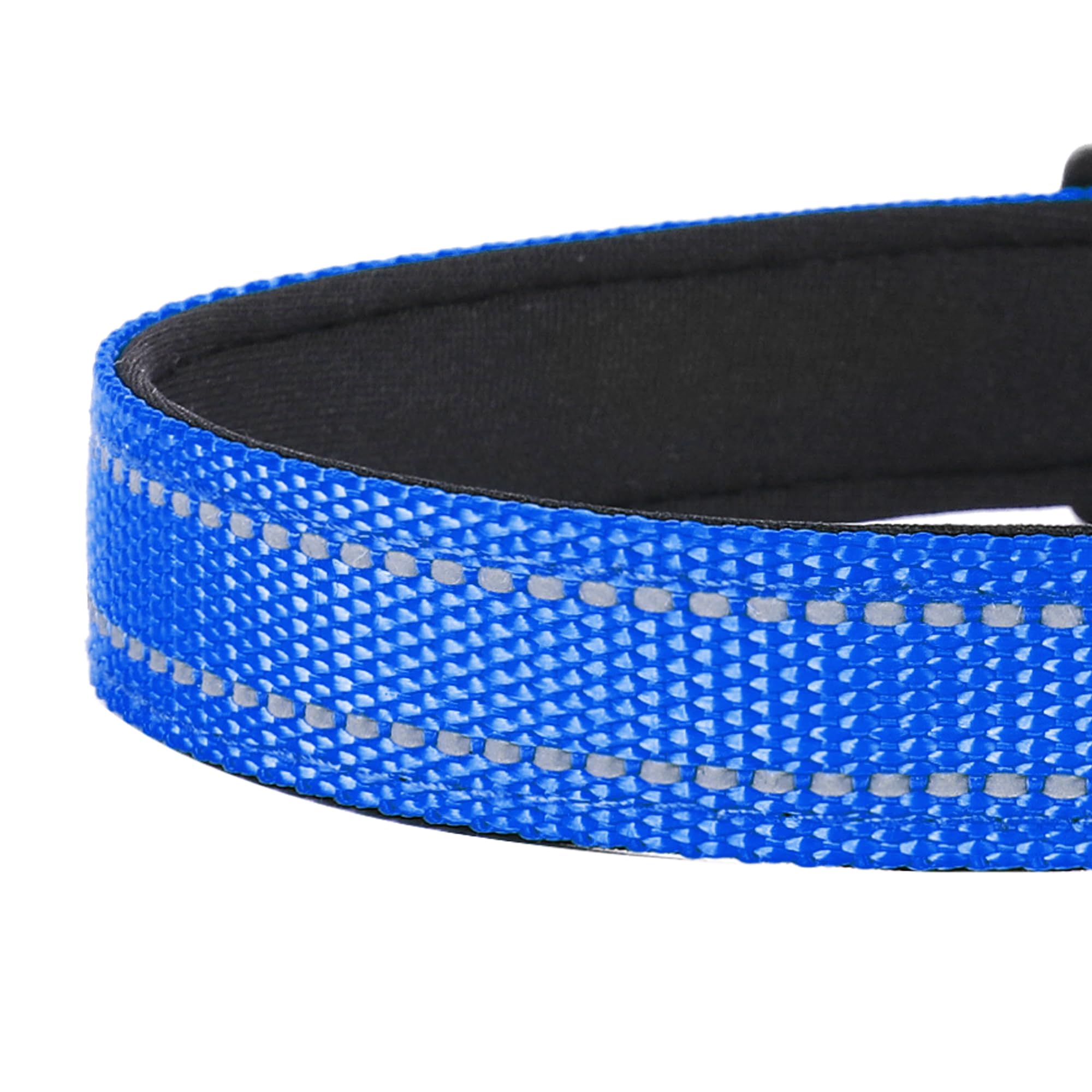 Pwod Reflective Dog Collar, Adjustable Soft Neoprene Padded Nylon Pet Collars With Buckle For Large Dogs, Navy Blue,L