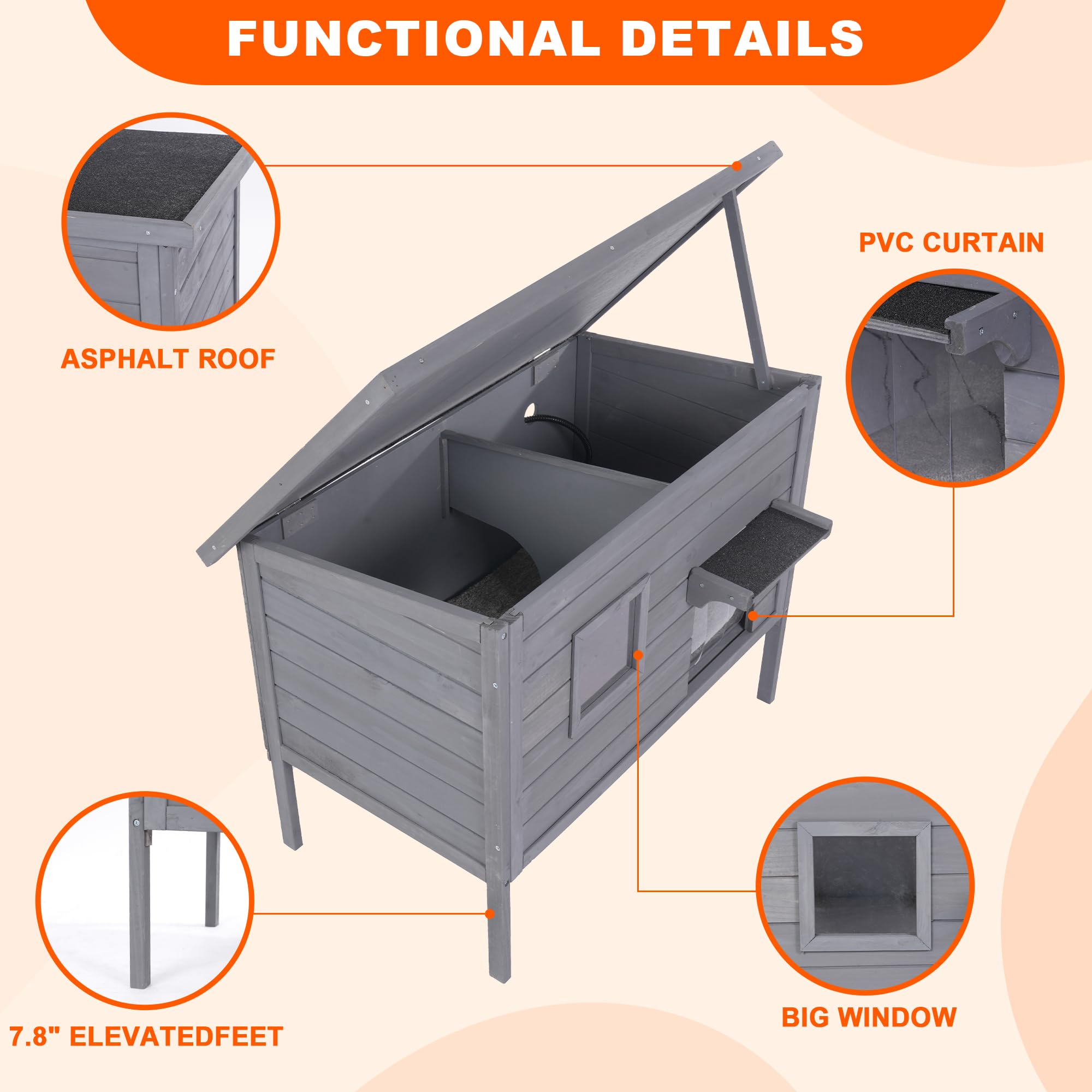 Marunda Woodheated Cat Houses For Outdoor Cats In Winter, Heated Cat House For Indoor And Kitty Shelter For Your Pet To Stay War