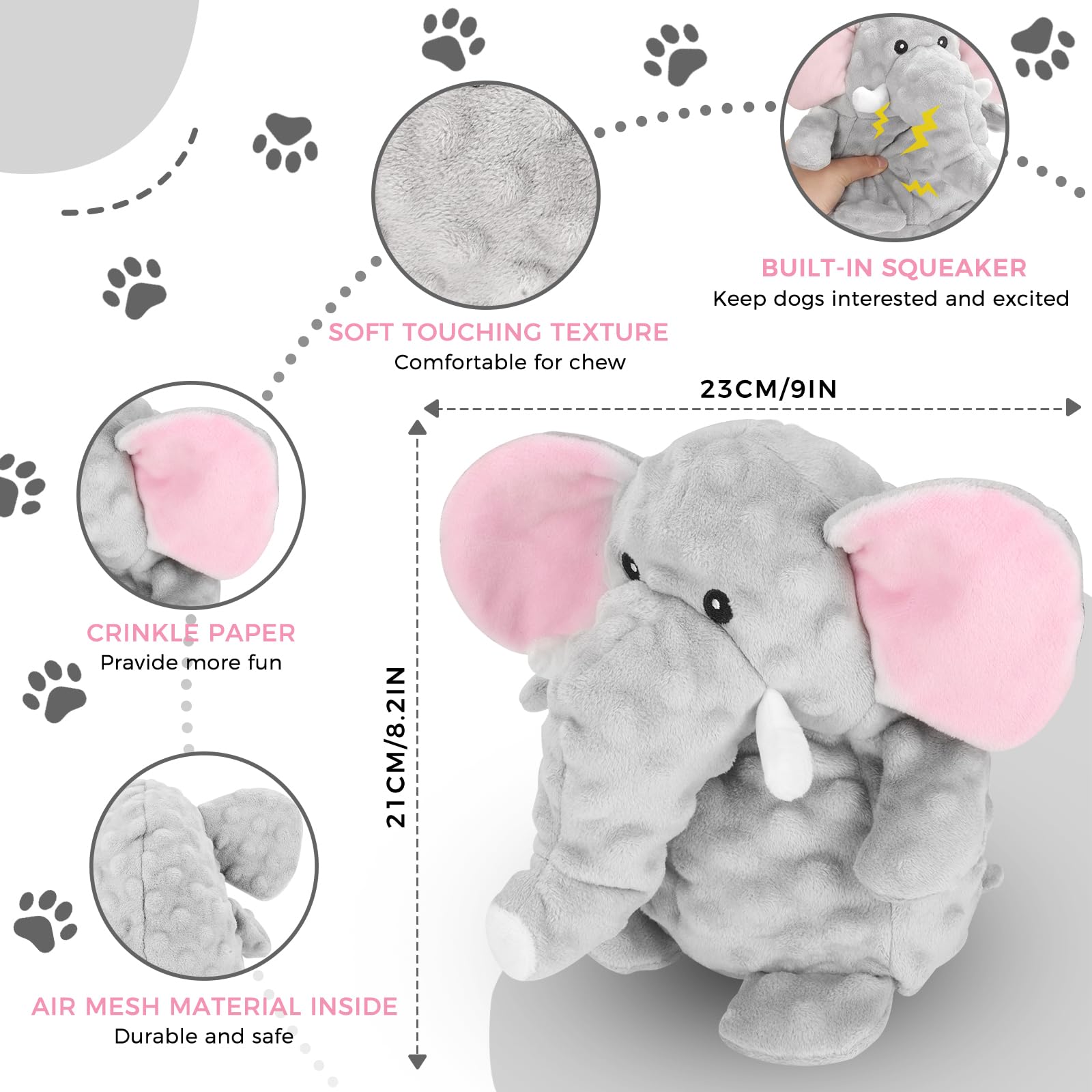 X-XDUN Dog Toys to Keep Them Busy Dog Toys for Small Medium Large Dogs Plush Animal Interactive Puppy Toys Cute Squeaky Elephant