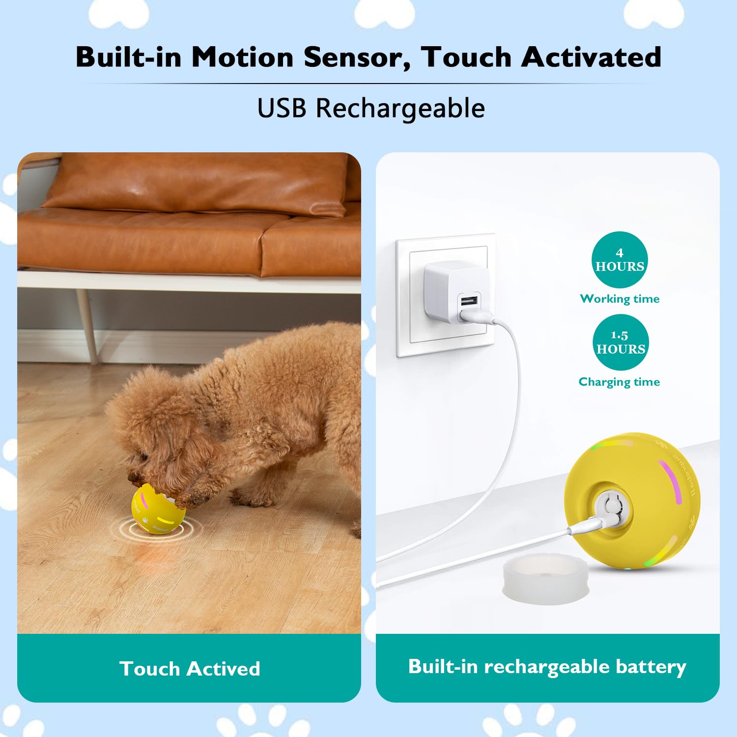 OULUXYLS Dog Balls - Interactive Tennis Toy for All Dogs, Tough Nylon, Motion Activated, Yellow, Model M04