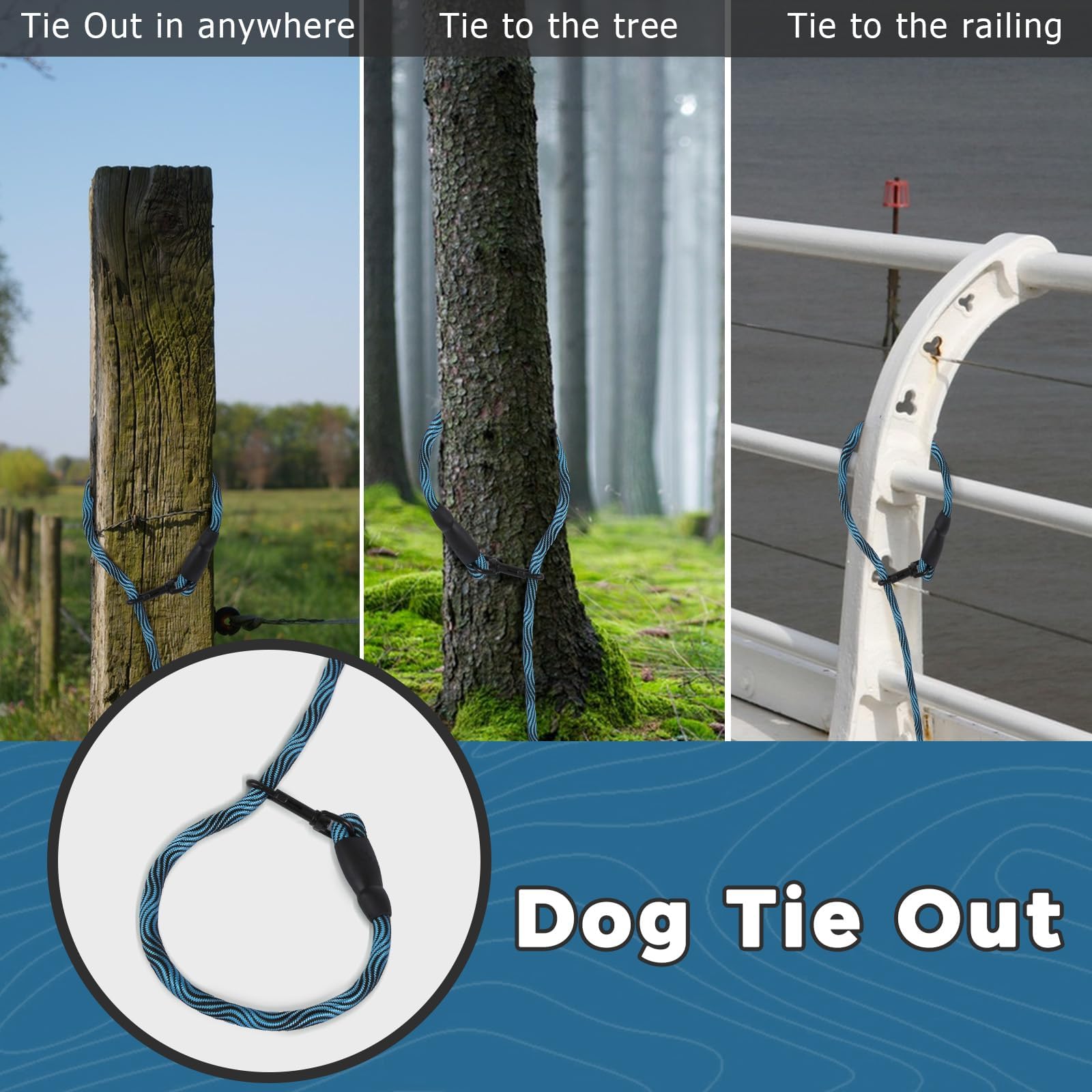 Long Dog Leash Tie-Out Check Cord, 16Ft/30Ft/50Ft/100Ft Recall Dog Training Rope Leash, Heavy Duty Dog Lead For Large Medium Sma