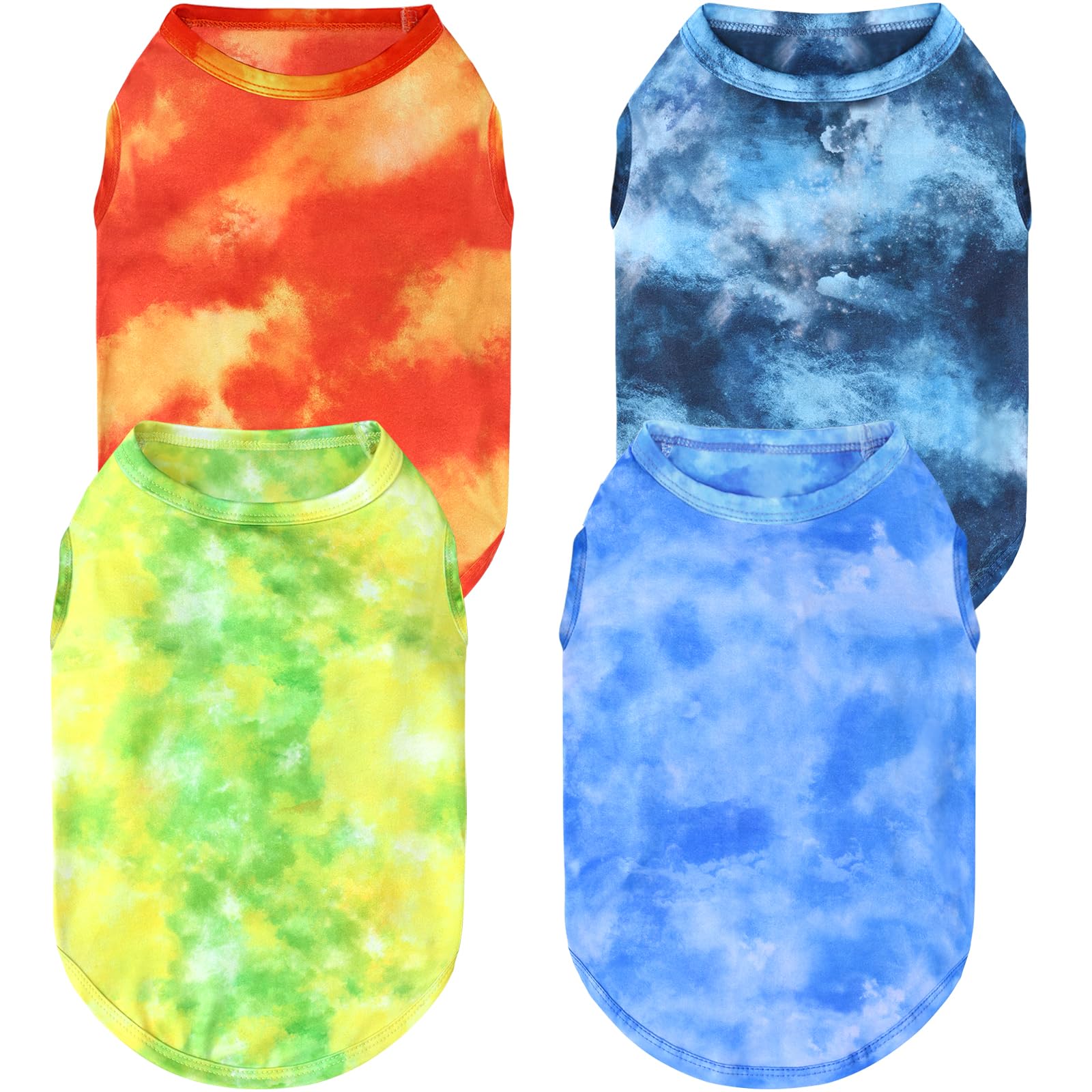 Xpudac 4 Pack Dog Shirt Tie Dye Lightweight Dog Clothes For Small Dogs Boy Girls Breathable Stretchy Tank Top Vest-Large
