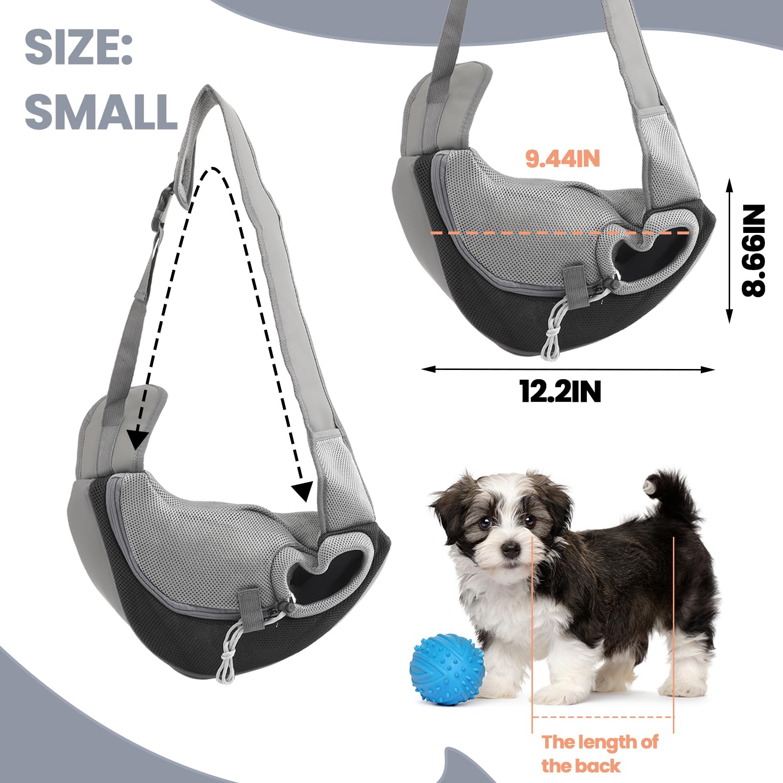 Small Dog Sling Carrier, Mesh Adjustable Pet Sling Carrier Zipper Pocket Breathable Hand Free For Small Medium Dogs Cats Outdoor