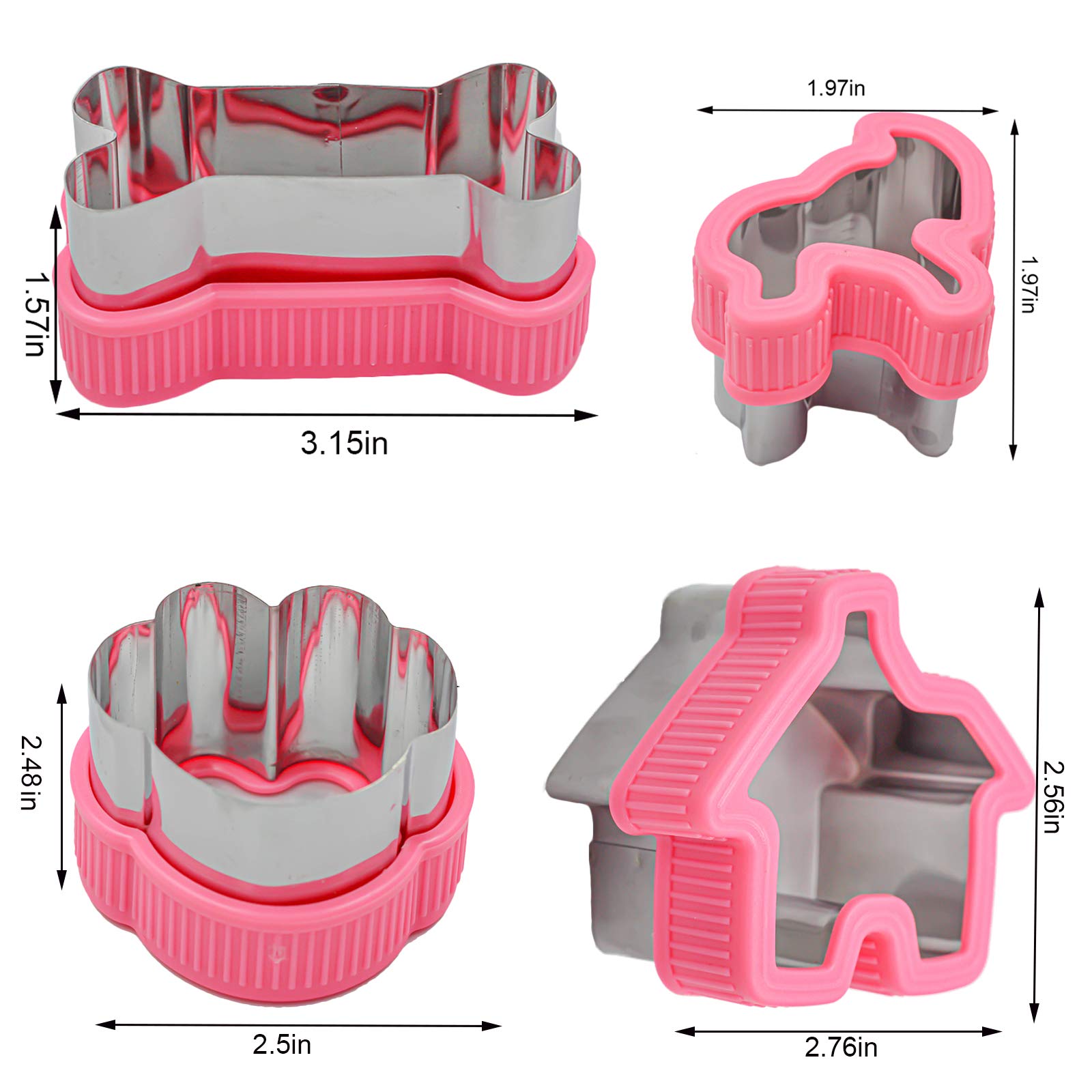 Shxmlf Dog Baking Supplies, Dog Treat Silicone Molds,Stainless Steel Puppy Paw Bone House Cookie Cutters, with 100 Pieces Dog tr