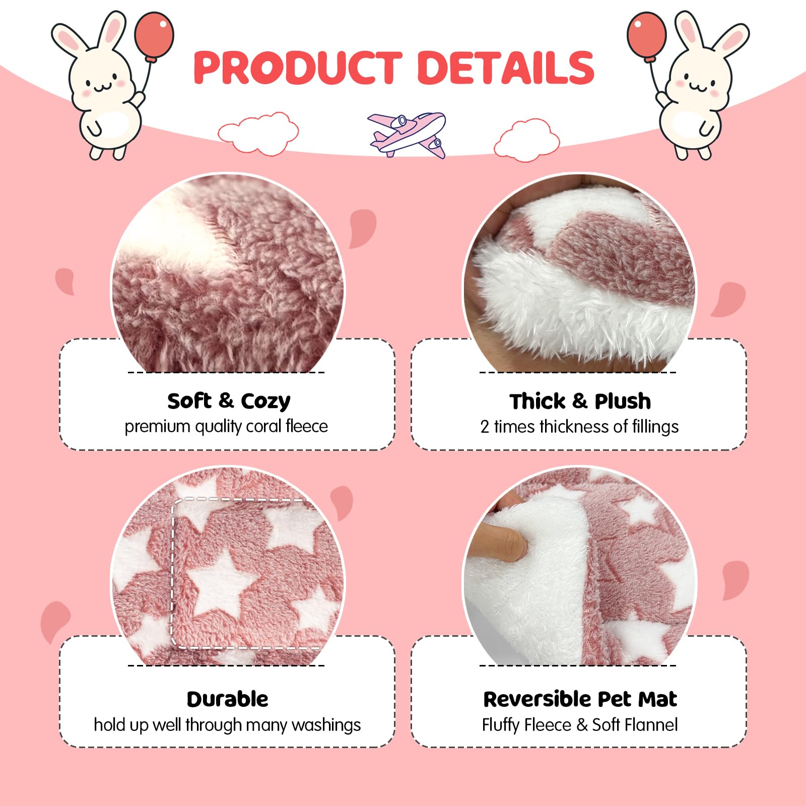 ARCTIC EAGLE 2 Pack Bunny Bed - 10 x 13 Inch Rabbit Pee Pads Bedding - Washable and Thickness Upgrade(Pink,M)