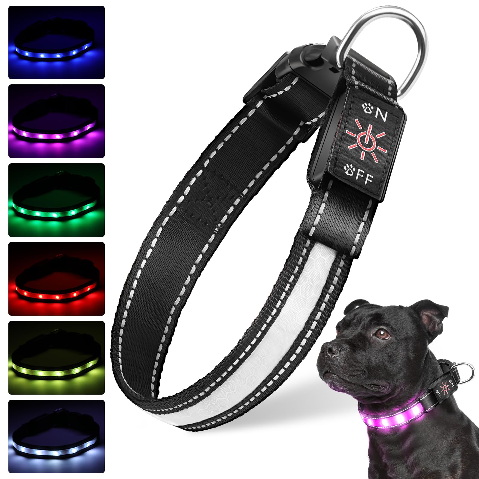 Geyrut Light Up Dog Collar, Usb-C Rechargeable And Waterproof Dog Glow Collar For Night Walking, Adjustable Soft Nylon Mesh Led 