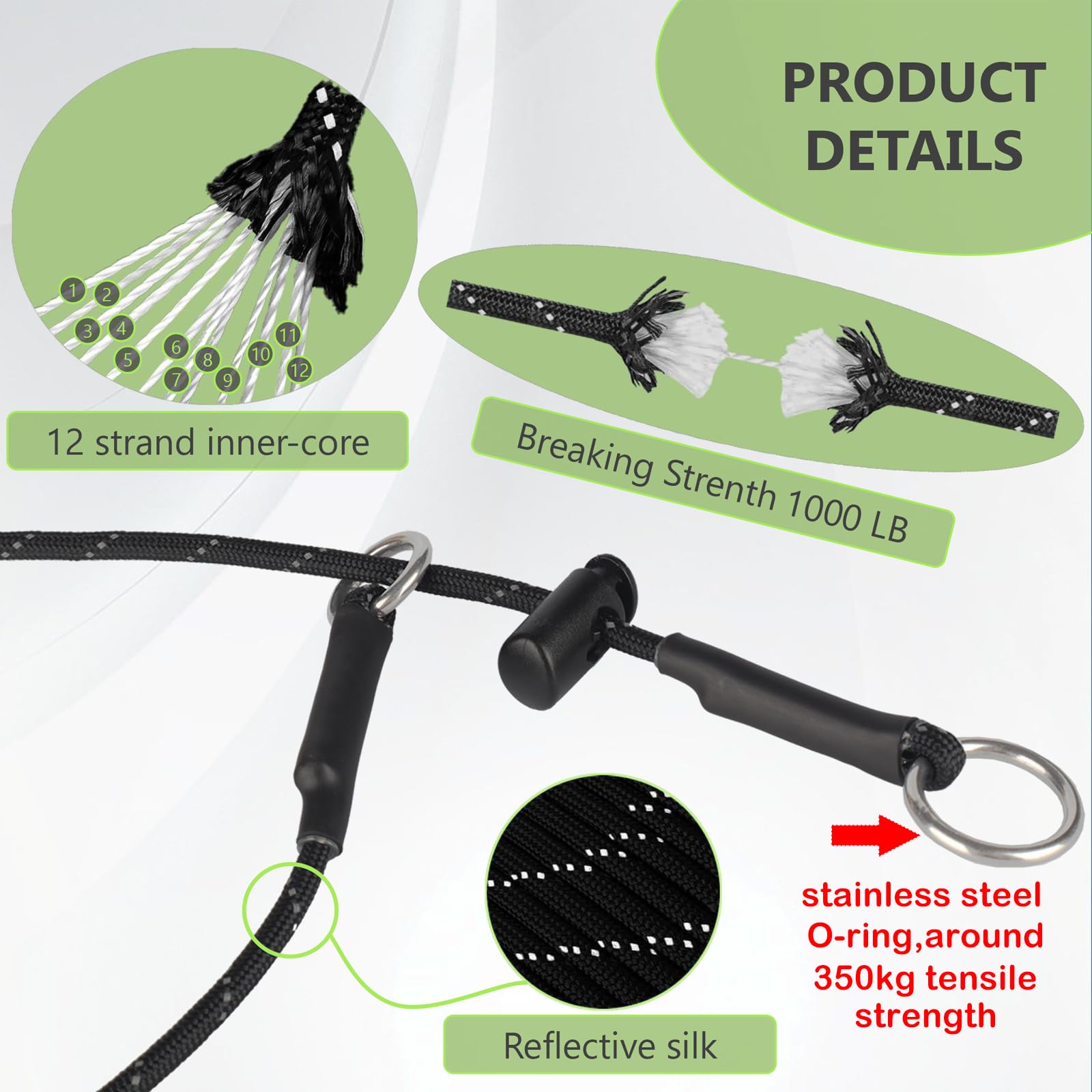 Prong Collar For Dogs No Pull Dog Collar 22'' 4.2Mm 1000Lb Thin Paracord Reflective Slip Collars With Adjustable Stopper & Sturd