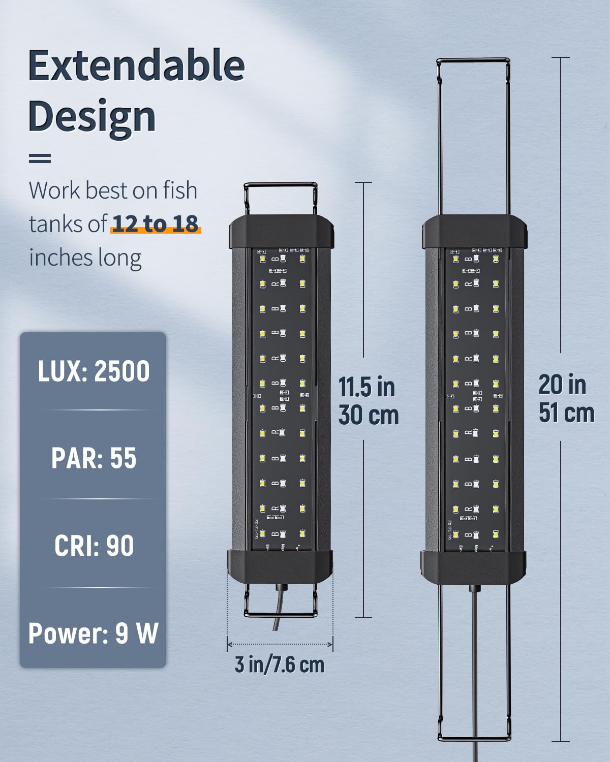 Pawfly 11W Aquarium Led Light For 12 To 18 Inch Extendable Fish Tank Light With Full Spectrum Brilliant White Blue Red Lights Wi