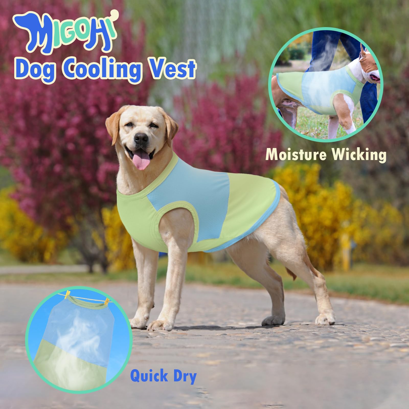 Migohi Dog Cooling Shirt For Medium Dogs, Breathable Cooling Vest For Summer Quick Dry Lightweight Sleeveless Dog Shirt, Travel,