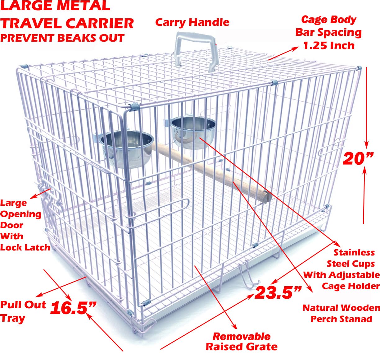 Large Portable Durable Metal Travel Or Veterinary Easy Collapsable Parrot Bird Carrier Beaks Proof Carrier Cage Easy Clean Pull