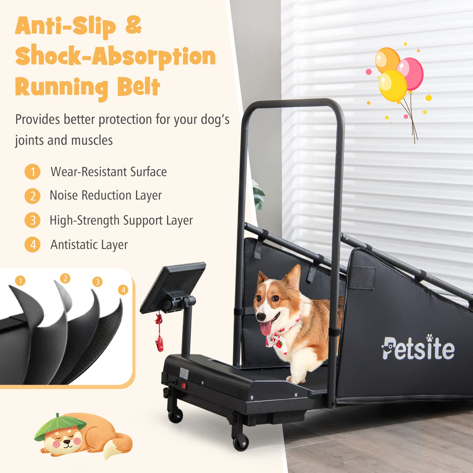 PETSITE Dog Treadmill for Small & Medium Dogs - Fitness Machine with LCD Display, 200 LBS Capacity, Black