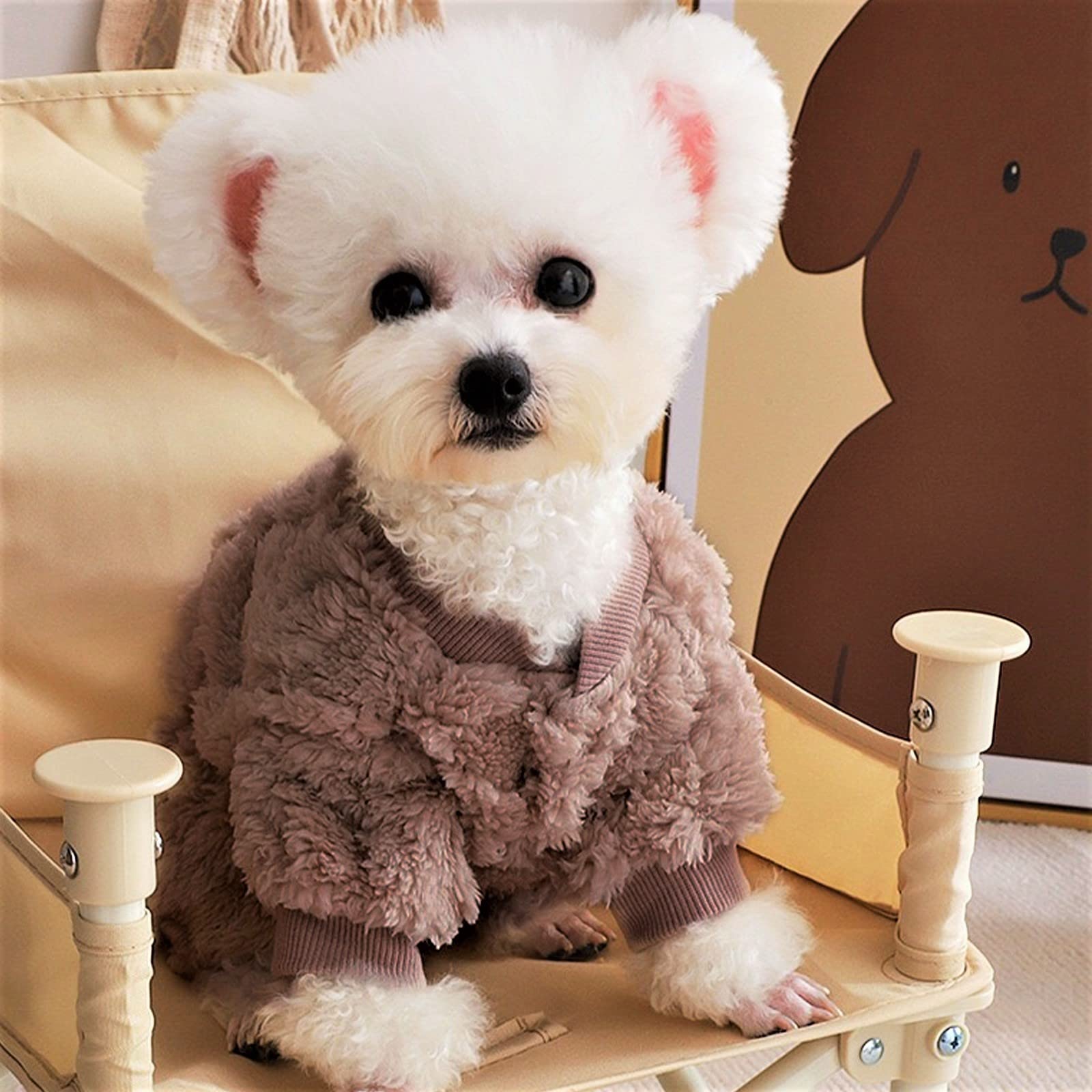 Loyanyy Plush Dog Pajamas For Cold Weather 4 Legged Clothes For Dog Cat Stretchy Puppy Kitten Onesie With Buttons Warm Soft Pet Jumpsuit Winter Coat Coffee Small