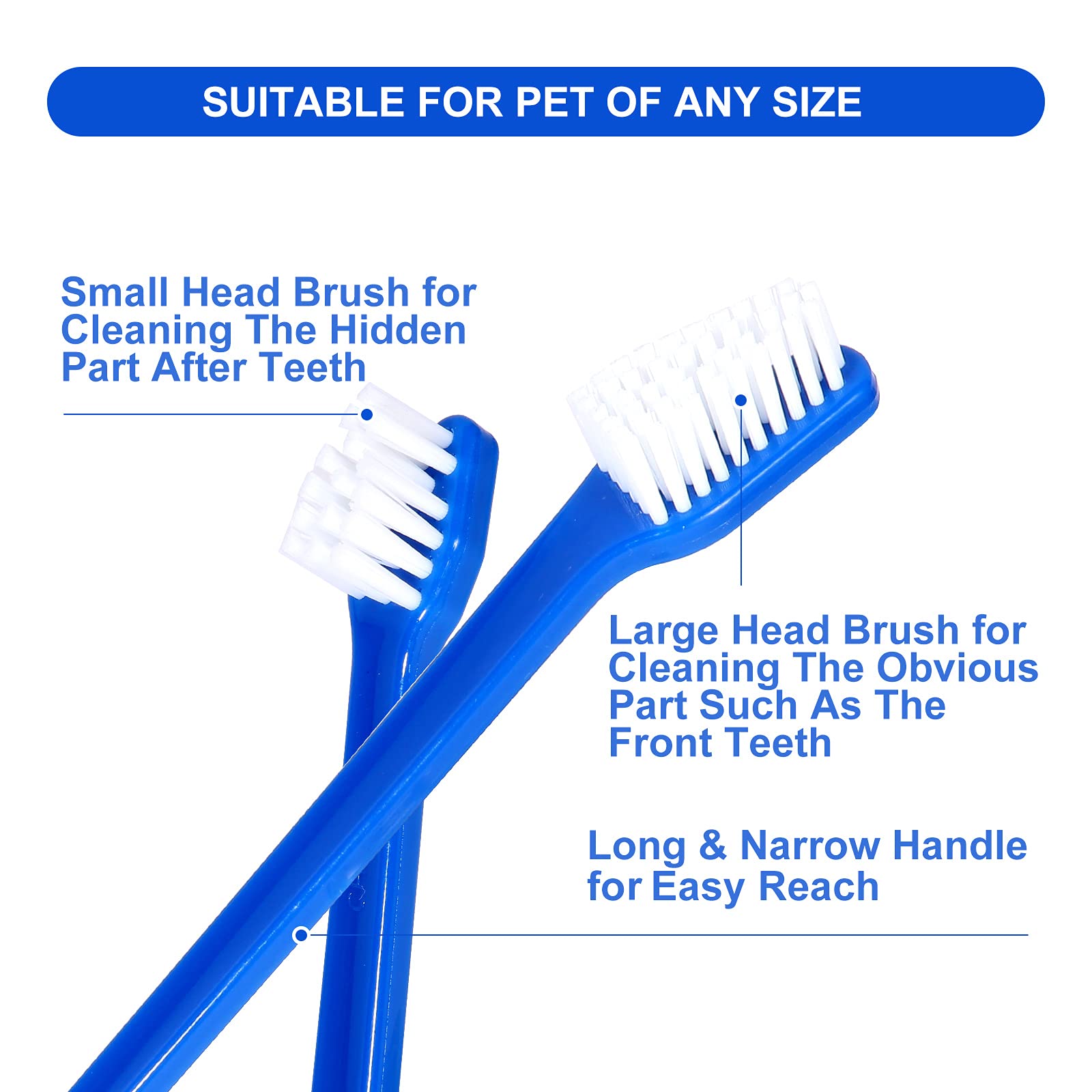 Newday Double-Headed Pet Toothbrushes, 50 Pcs, Super Soft Bristles, Blue