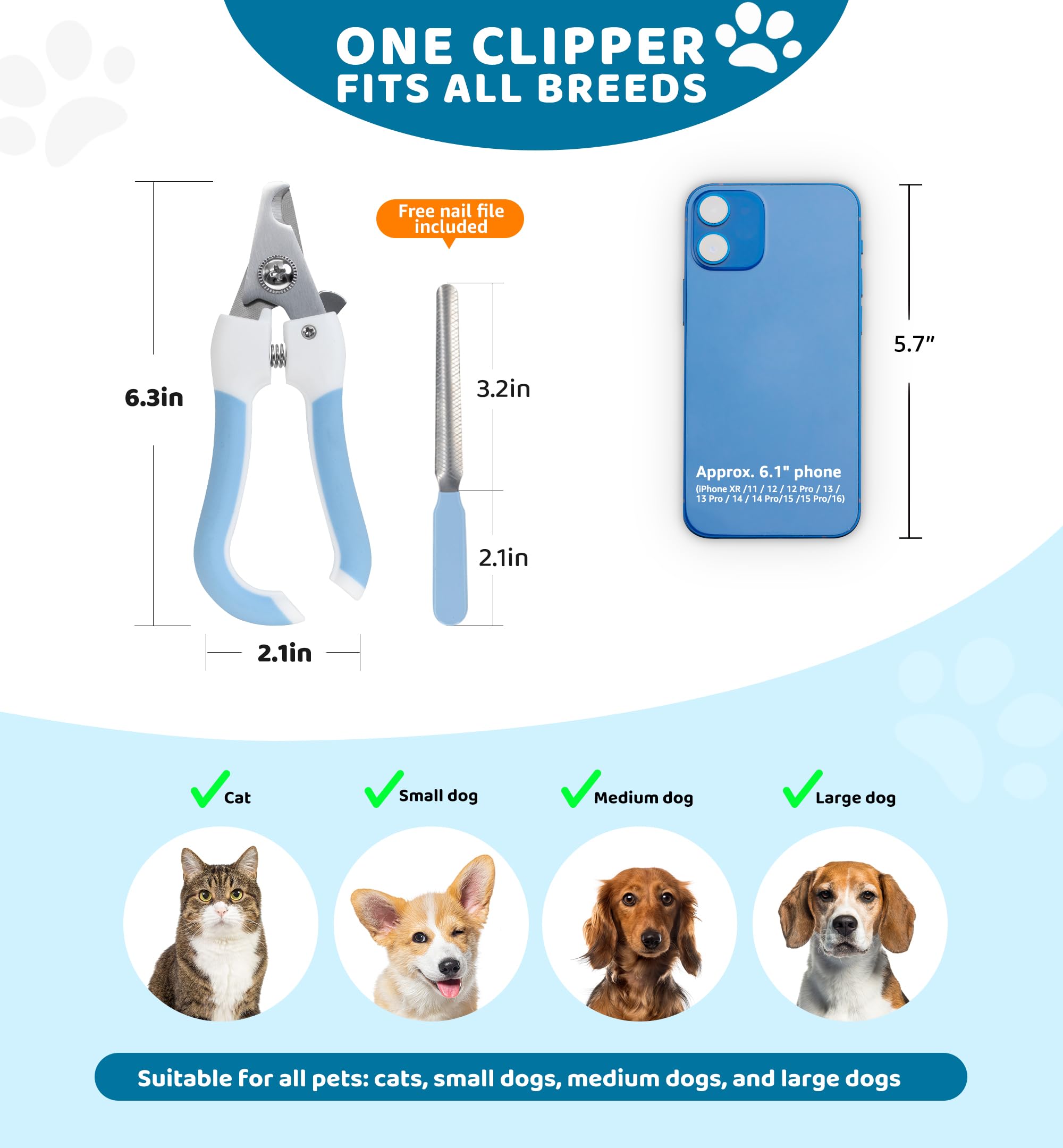 Iptpas Pet Nail Clippers And Trimmers For Dogs And Cats, Professional Grooming Tool With Safety Guard, Sharp Blades, Free Nail F