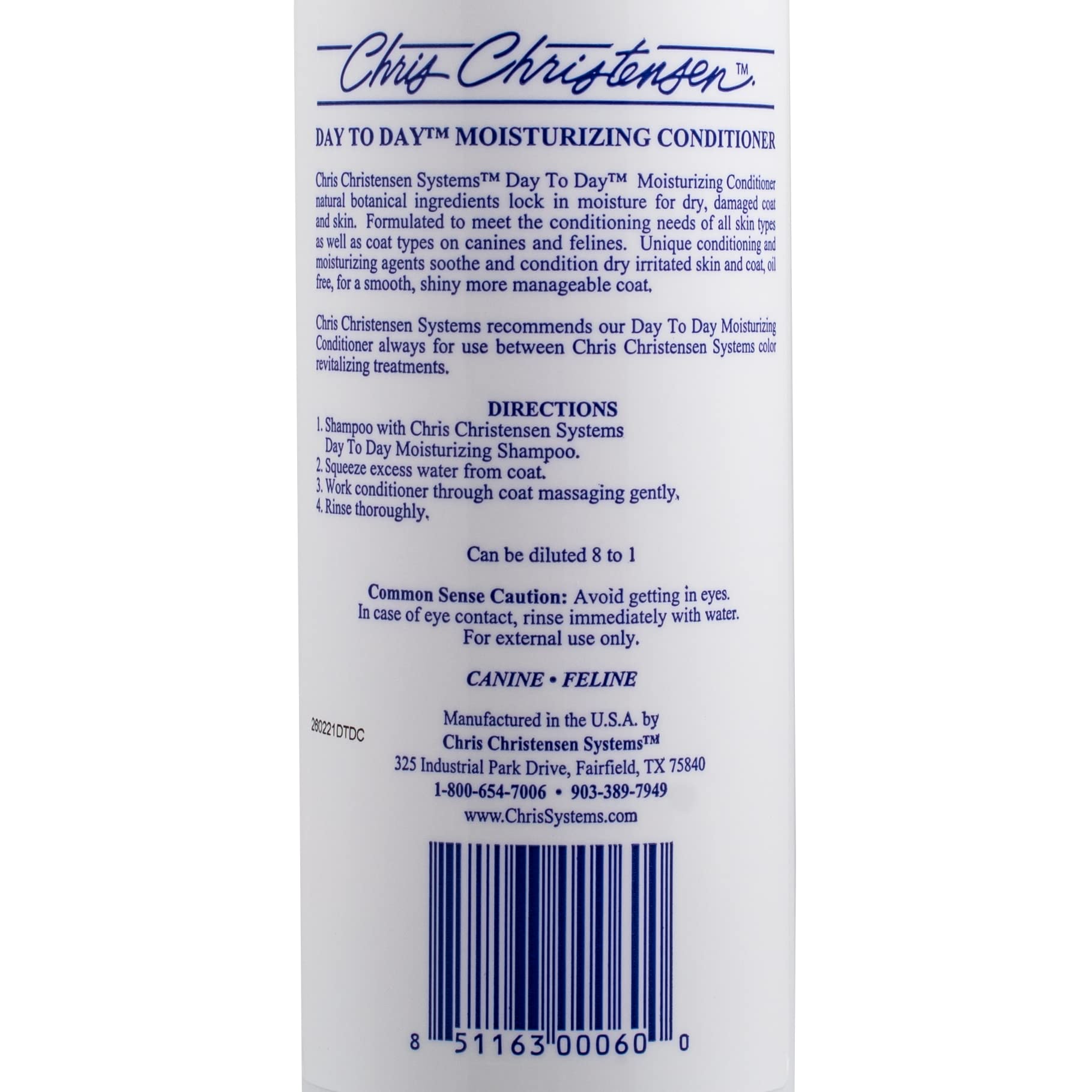 Chris Christensen Day to Day Ultra Concentrated Dog Conditioner, Makes up to 8 Bottles, Groom Like a Professional, Moisturizing,
