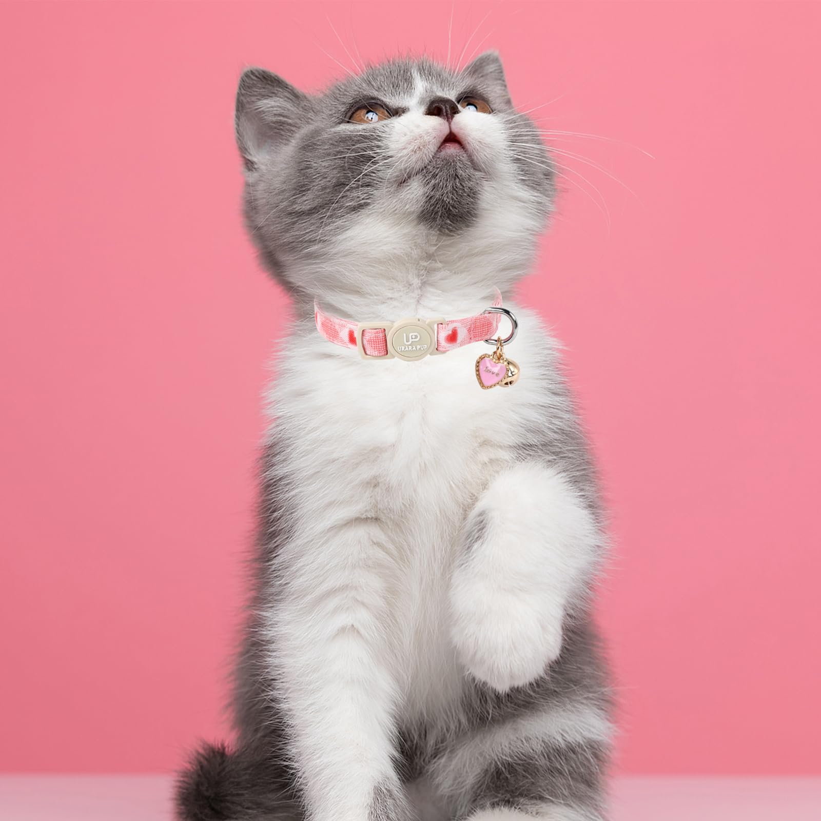 Up Urara Pup Cat Collar, 2 Pack Cat Collars-Cute Breakaway Cat Collar With Bell & Pendant, Valentine'S Day Kitten Collars Pink H