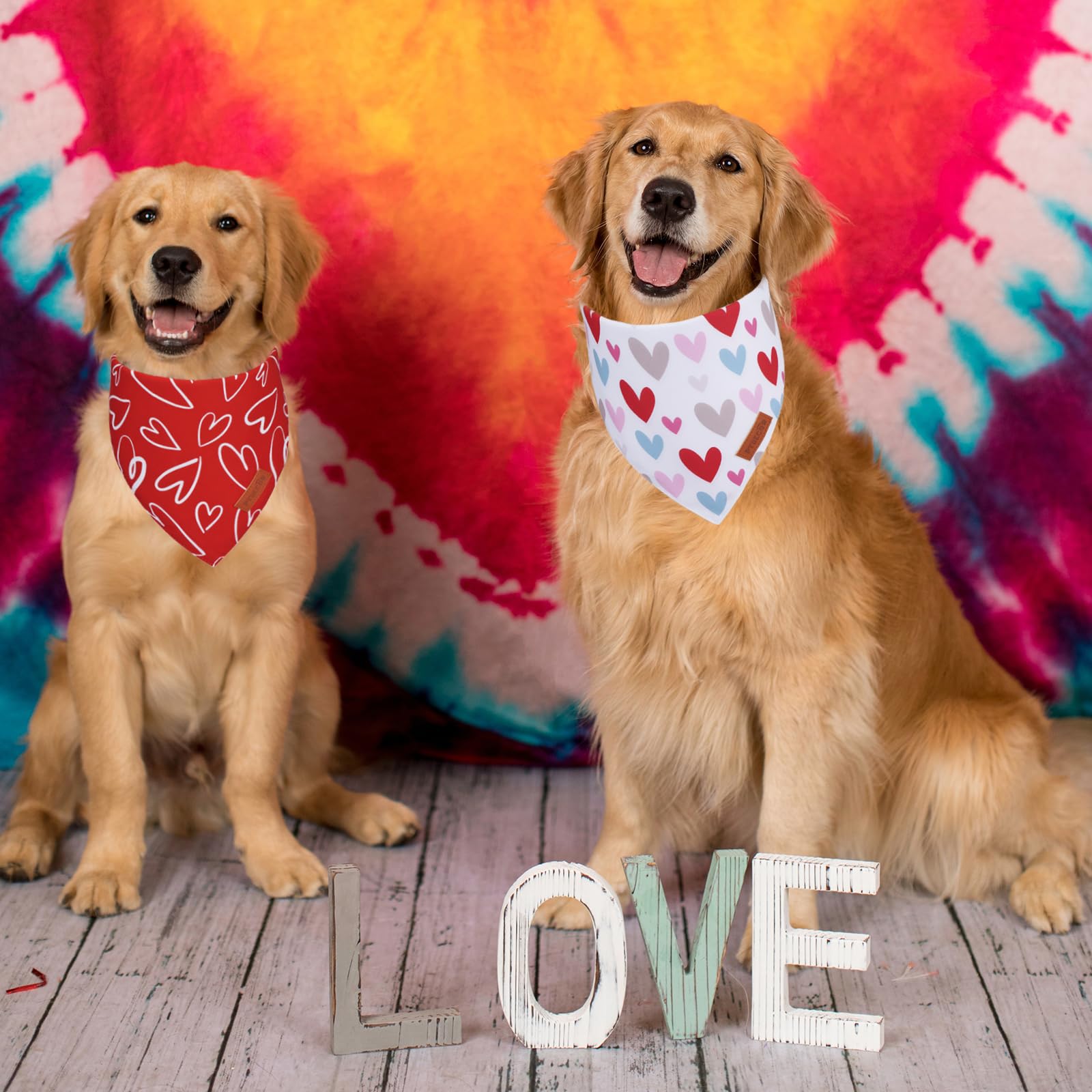 Ptdecor Valentine Dog Bandana, Reversible Holiday Dog Scarf, Multi Size, Heart Valentine Bandanas For Large X-Large Dogs Pets (X