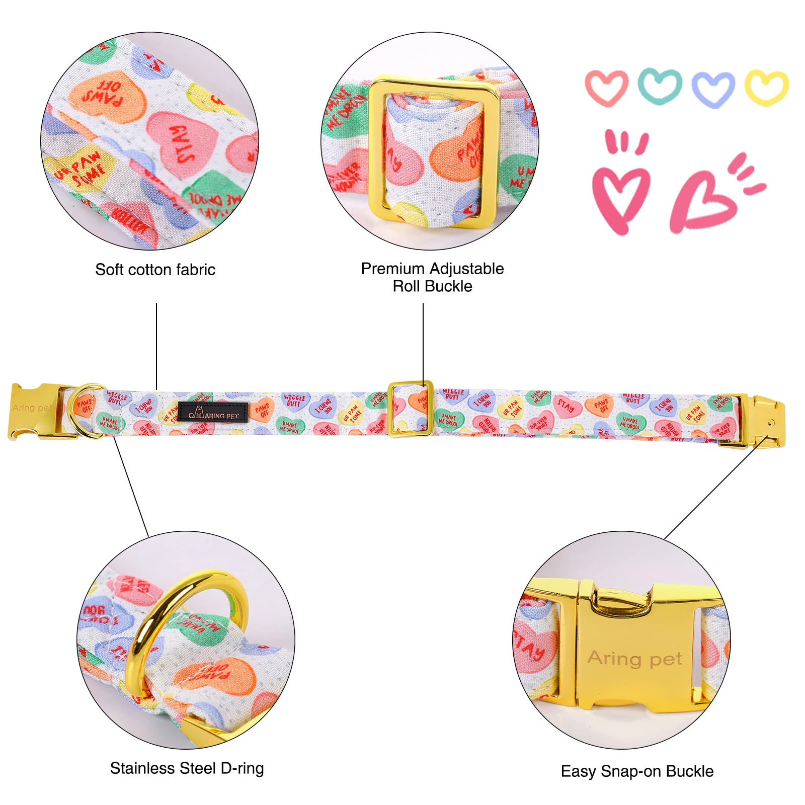 ARING PET Valentine 's Day Dog Collar-Cute Heart Dog Collar with Bow, Adjustable Bowtie Dog Collar Pet Collars with Metal Buckle