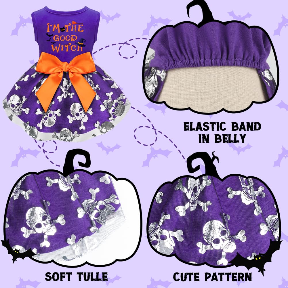 Dog Halloween Costumes, Funny Puppy Dress With Bow For Small Large Dogs, Pumpkin Witch Bat Pet Costume For Christmas (Medium, Go