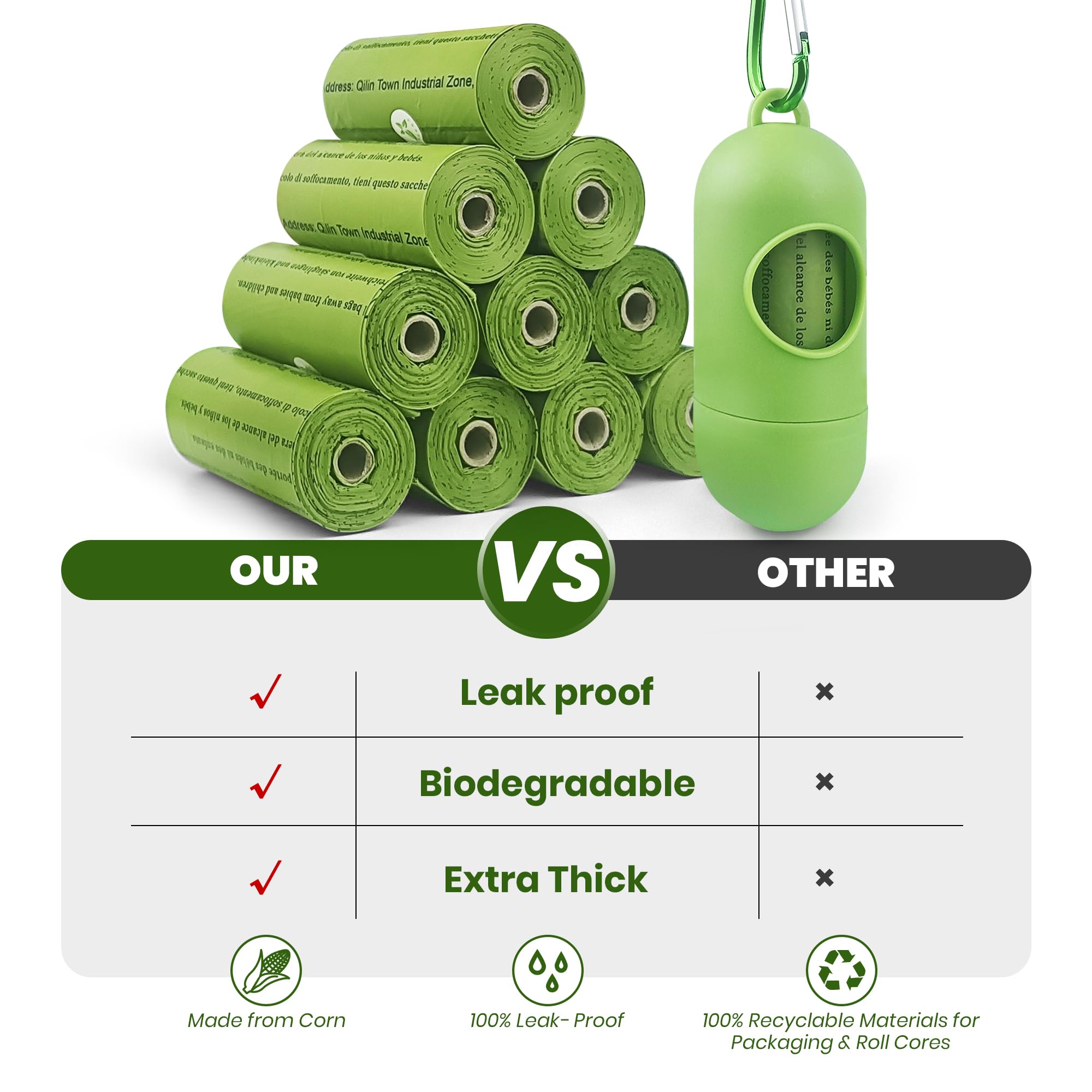 Poop Bags for Dogs-1050 Counts, 70 Rolls With a Free Dispensers, Doggie Poop Bags Made of Cornstarch, Extra Thick and 100% Leak