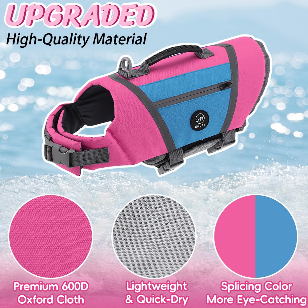 Emust Dog Life Jackets, Durable Pet Life Jackets For Swimming, Boating With High Visibility, Stylish Dog Swimsuit With D-Ring Fo