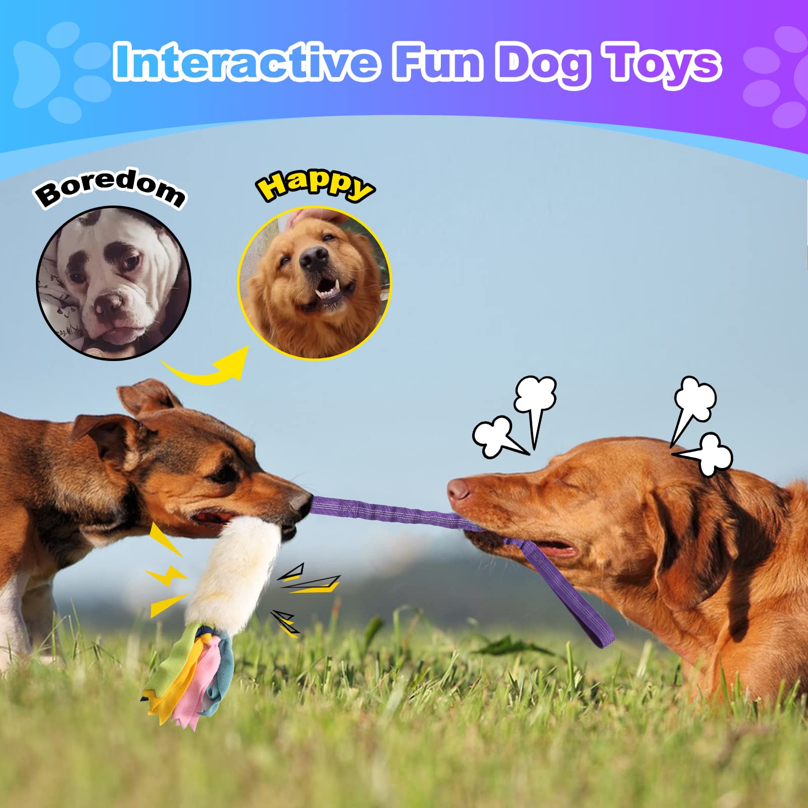 Dog Rope Toys, Nearly Indestructible Dog Rope Toys With Strong Squeak- Ideal Tug Of War Interactive Dog Training Toy, Dental Cleaning Chew Toys, Dog Tug Toy For Boredom Suitable For Dogs Of All Ages