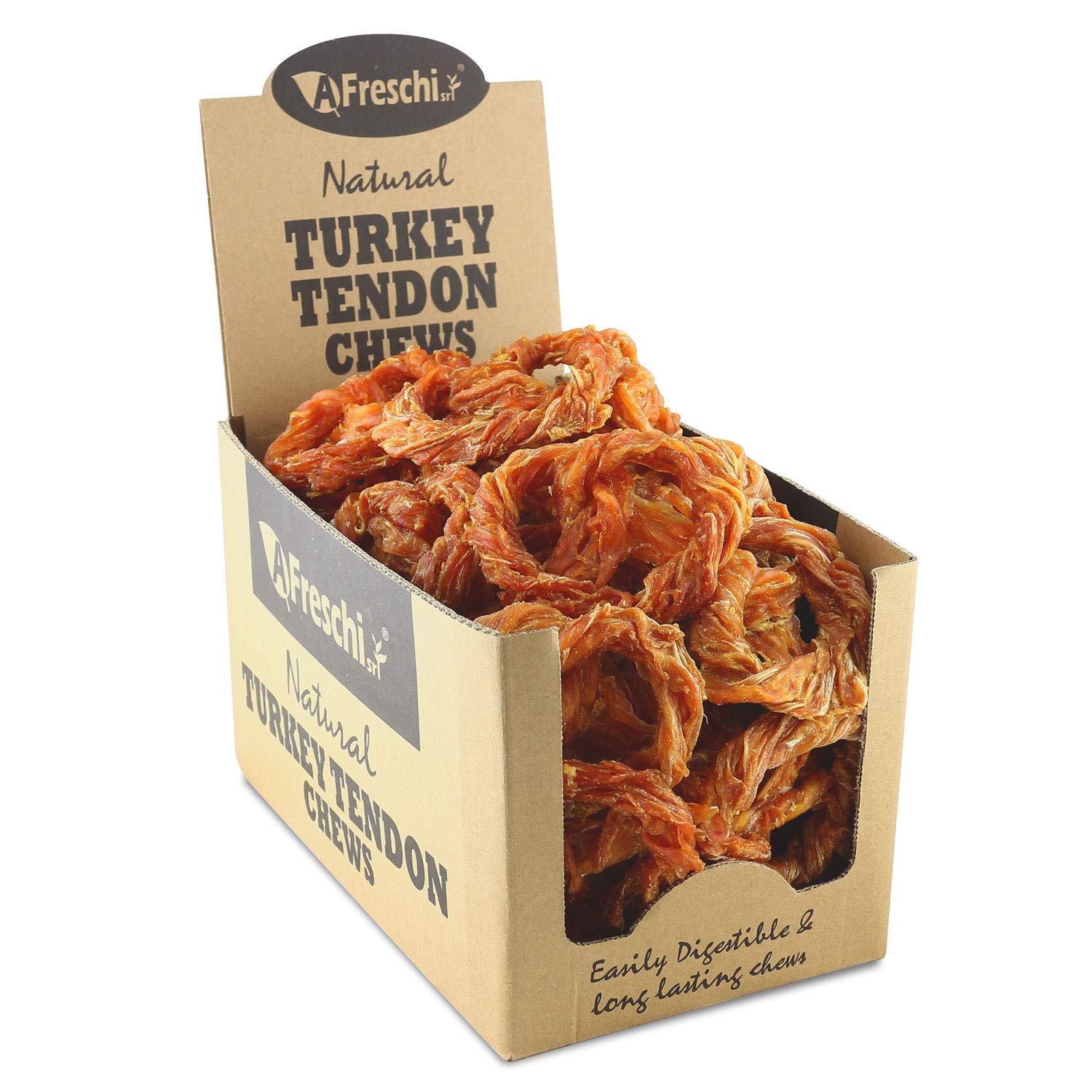 Afreschi Turkey Tendon for Dogs, Dog Treats for Signature Series, All Natural Human Grade Puppy Chew, Rawhide Alternative, 20 Un