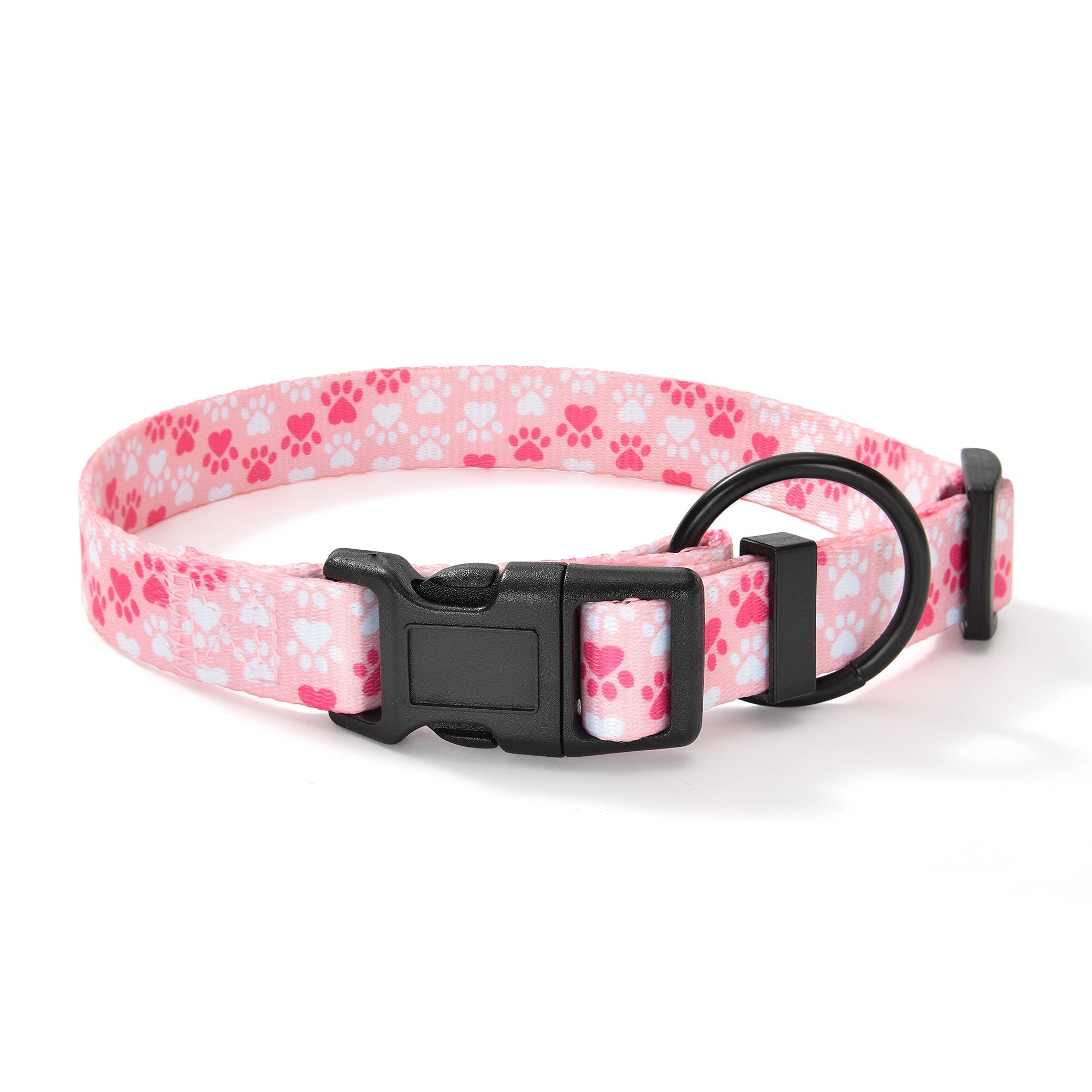 Mile High Life Dog Collar | Nylon Puppy Collars W Cute Patterns | Lightweight Girl Dog Collar | Boy Dog Collar For Small/Medium/Large Dogs (Pink Foot, Large)