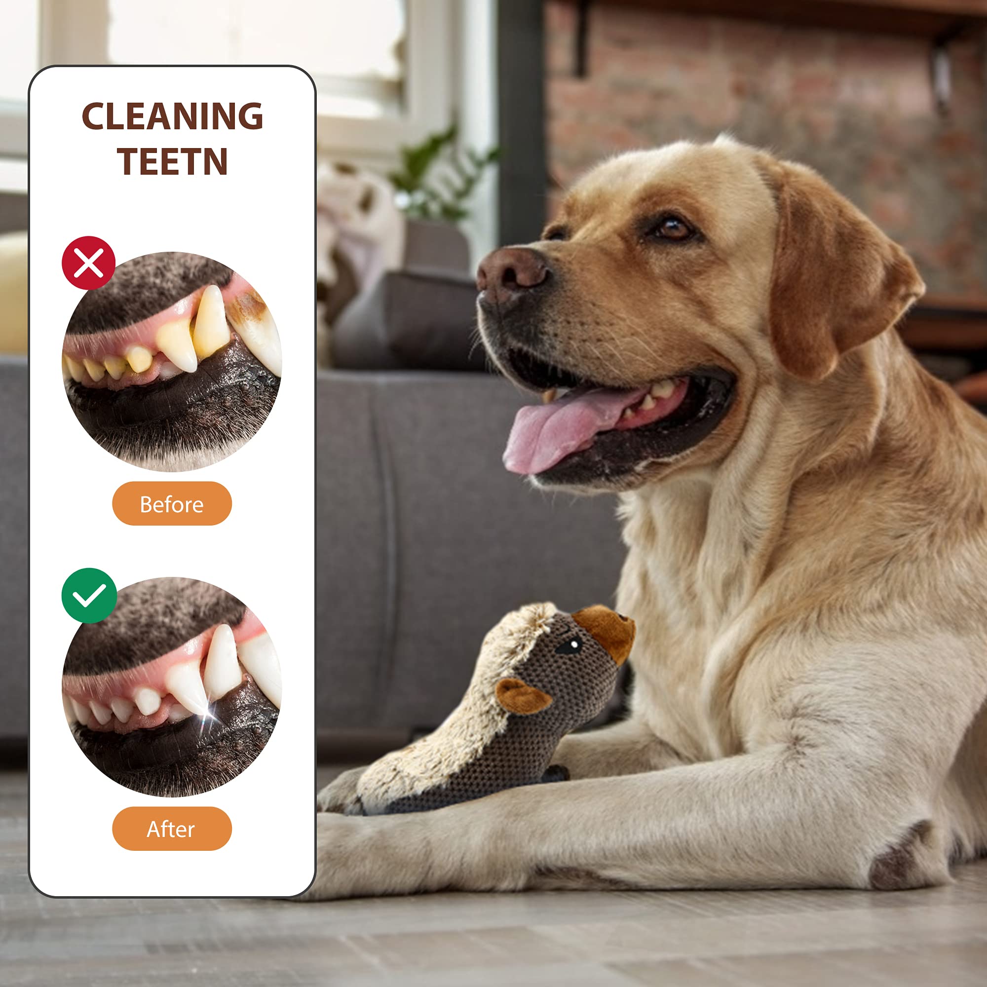 IOKHEIRA Dog Plush Toys - Indestructible Squeaky Chew Toy for Medium & Large Breeds, Coffee Brown, Durable Teething Toy with Crinkle Paper