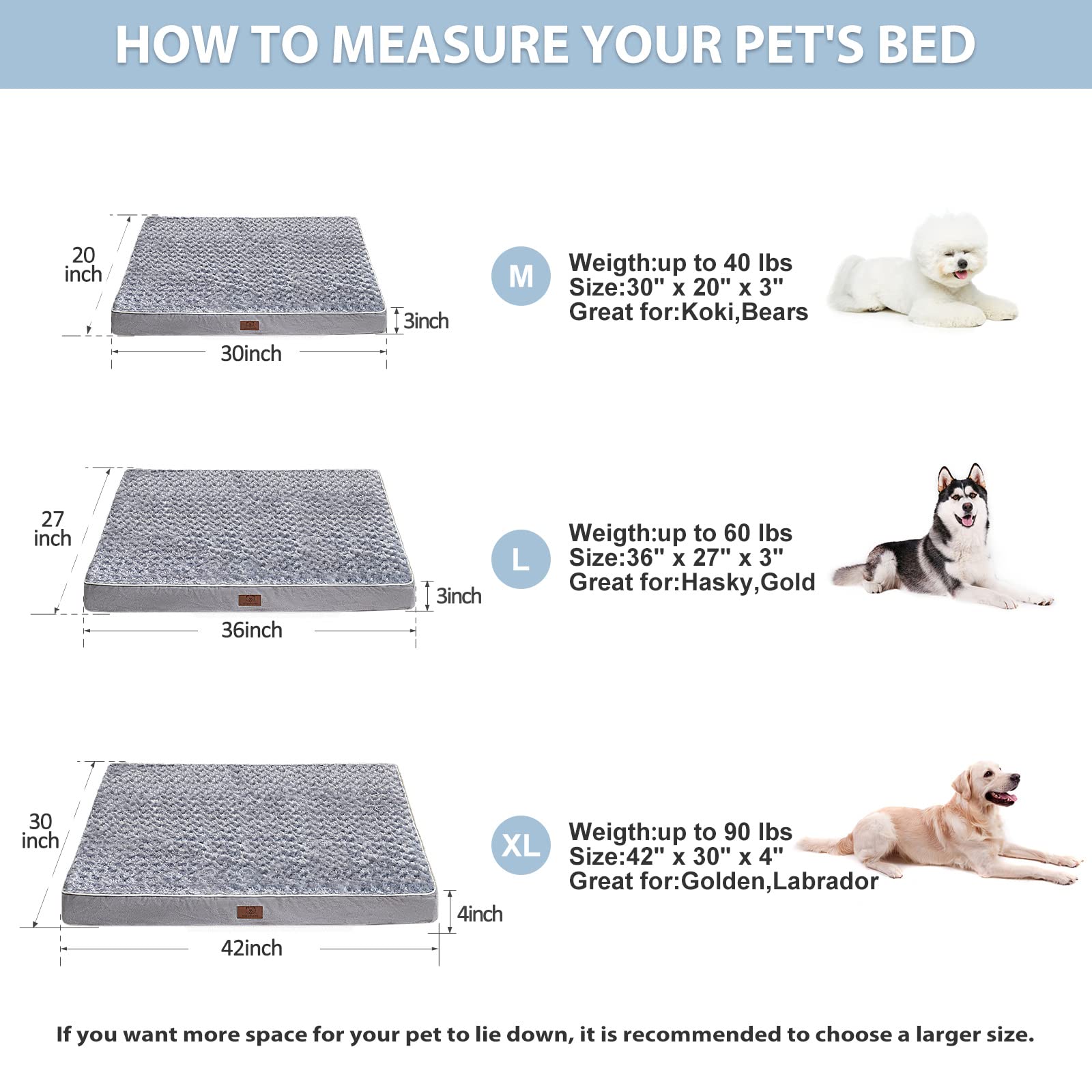 Wnpethome Orthopedic Large Dog Bed, Dogs Bed For Large Dogs With Egg Foam Crate Pet Bed With Soft Rose Plush Waterproof Dog Bed Cover Washable Removable(Dog Bed Large 36 X 27 X 3 Inch Grey)