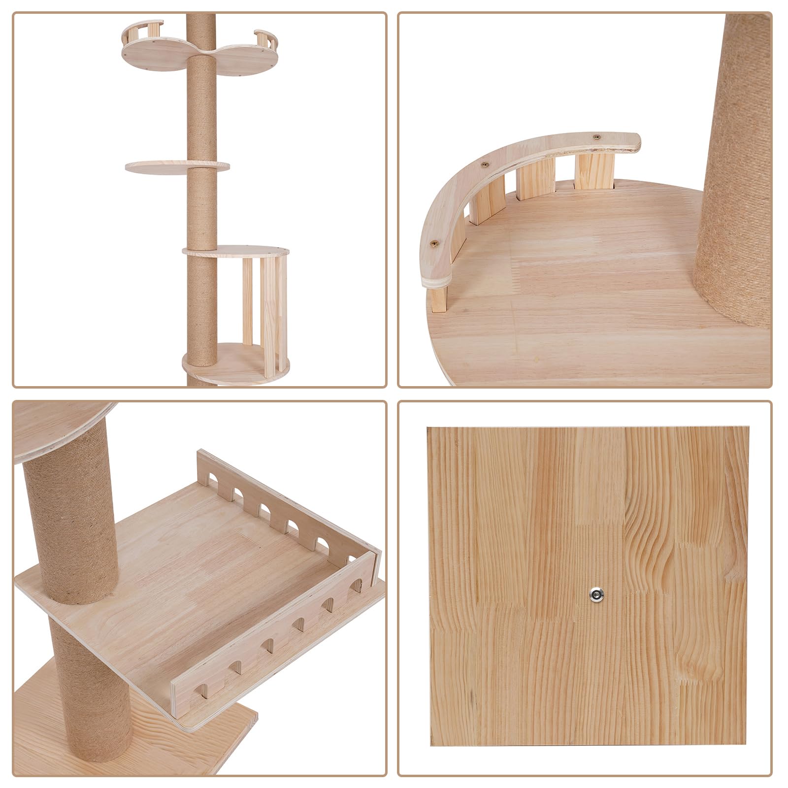 100.4-104.3Inch Cat Furniture, Tall Wood Cat Tower Tree, Modern Cat Tree Cat Furniture, Wood Color Cat Tree Branch For Large Cat