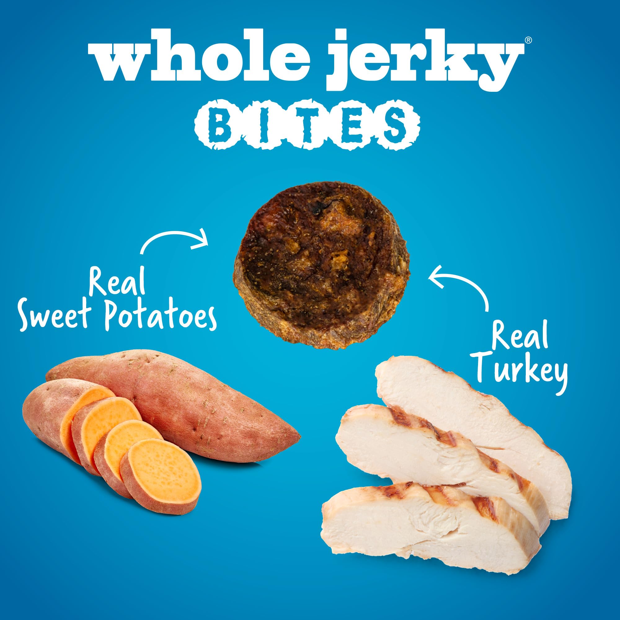 Fruitables 3 Pack of Whole Jerky Bites, 5 Ounces Each, Turkey & Sweet Potato Jerky Dog Treats3