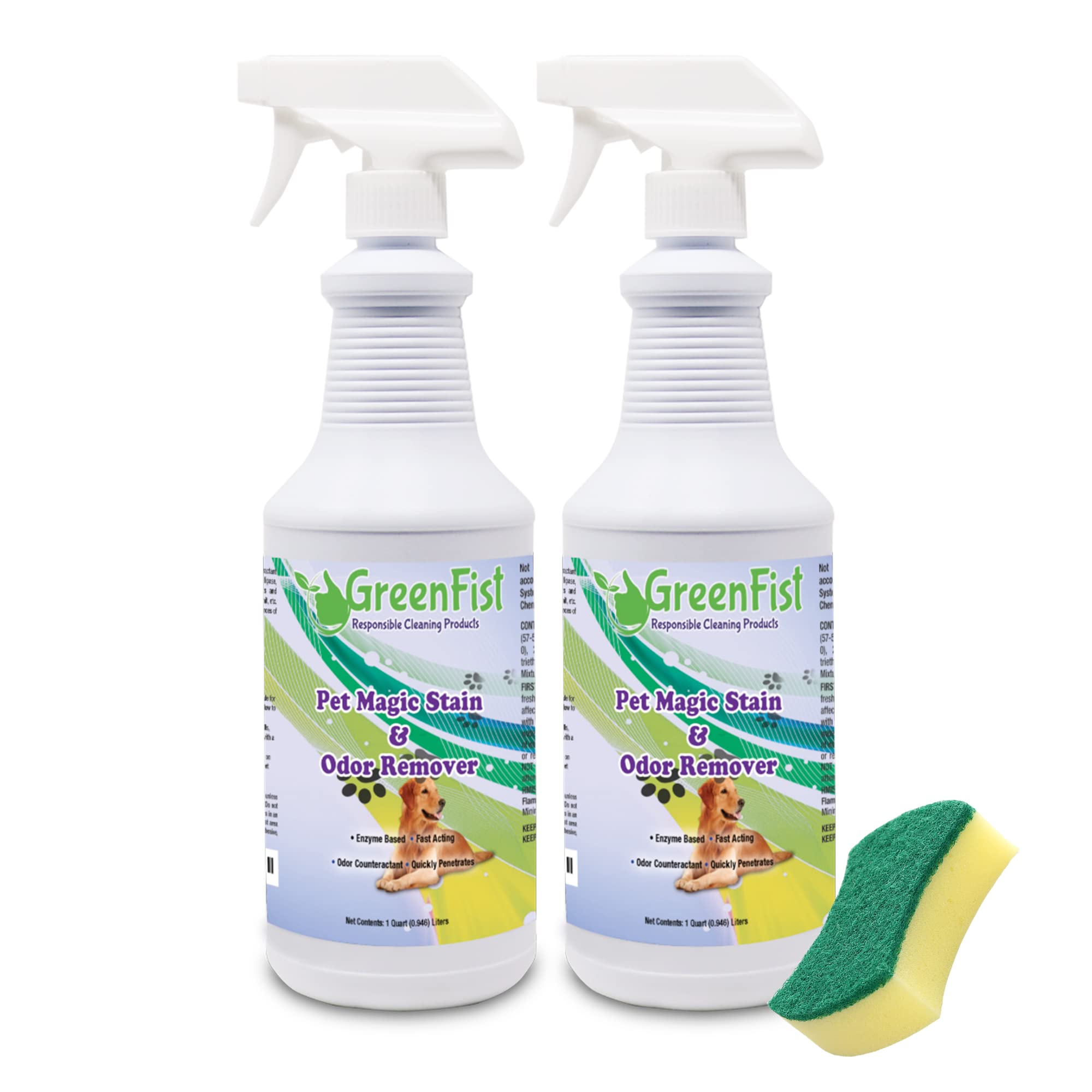 GreenFist Pet Stain & Odor Remover Magic Fast Acting Carpet Spot Cleaner Enzyme Powered Formula Cats,Dogs, Small Animal Urine, 3